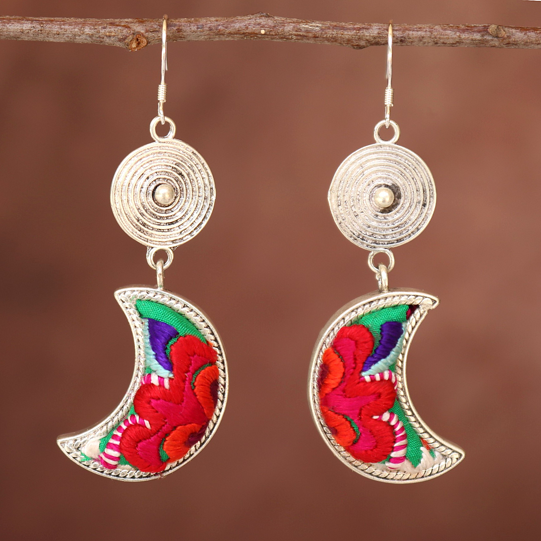 Spiral Harmony Hand Embroidered Earrings