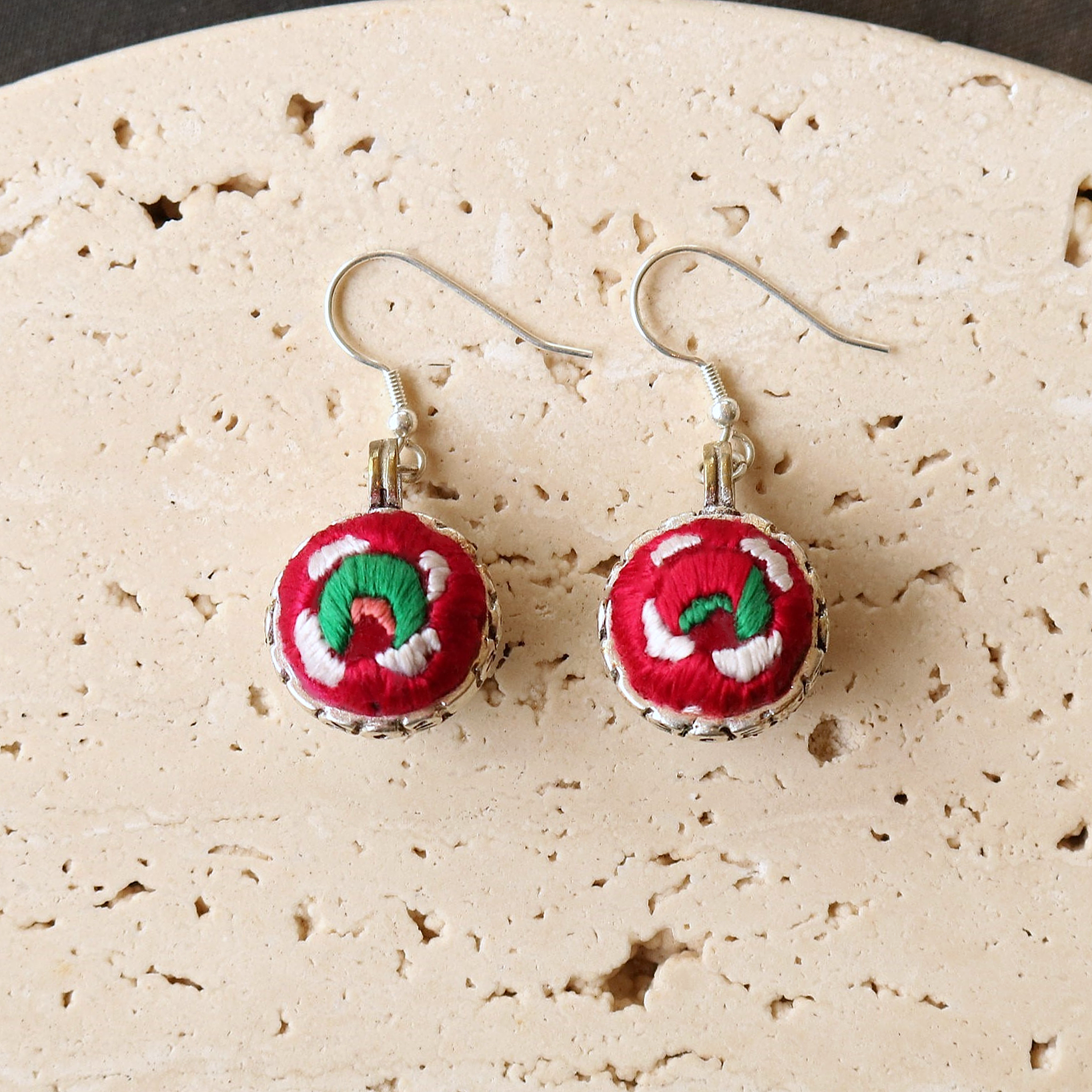 Serenity Circle Hand Embroidered Ball Earrings