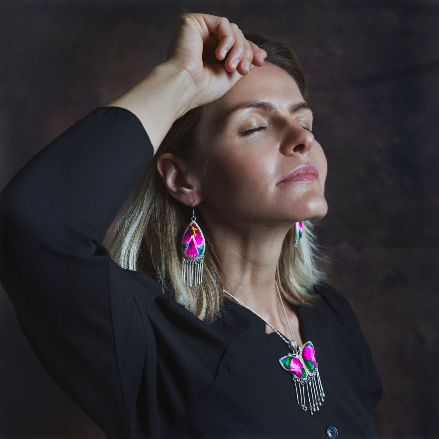 Raindrops Tassel Embroidered Earrings