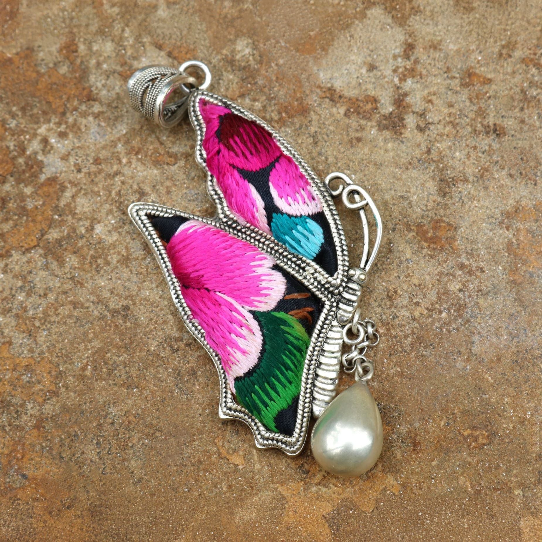 Wings of Solace Hand Embroidered Butterfly Necklace