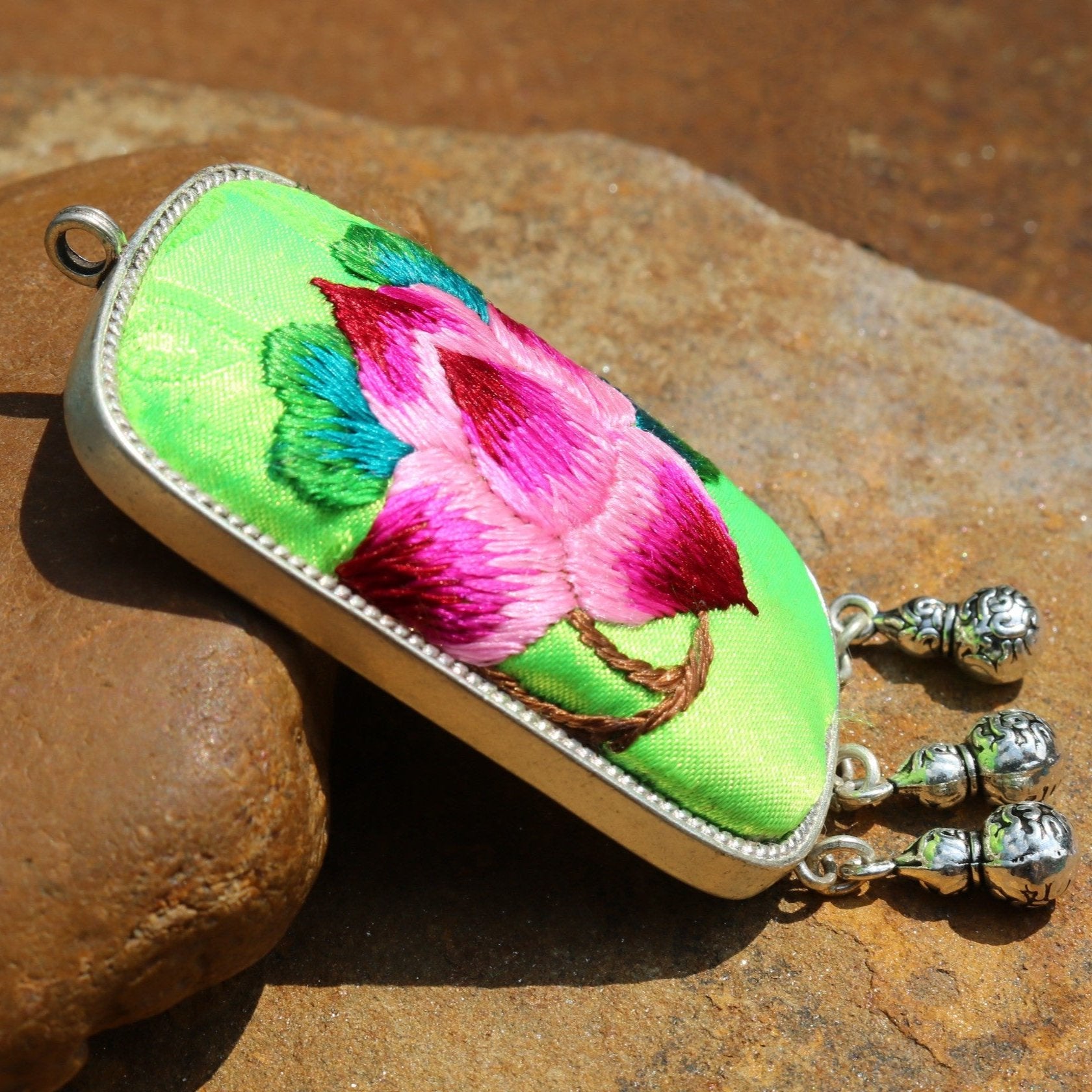 Eternal Fortune Tablet Hand Embroidered Necklace