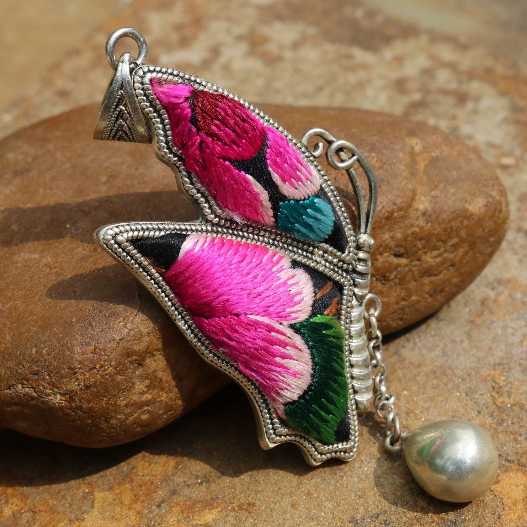 Wings of Solace Hand Embroidered Butterfly Necklace
