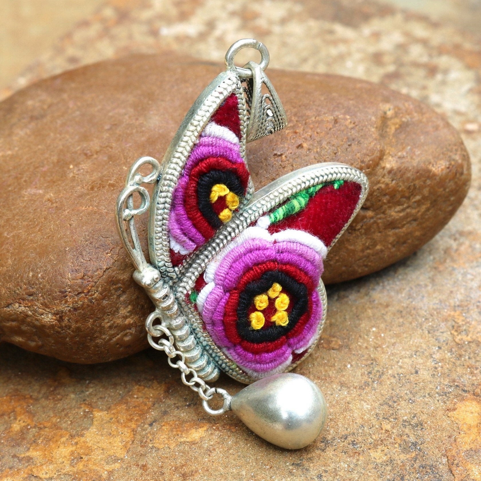 Wings of Solace Hand Embroidered Butterfly Necklace