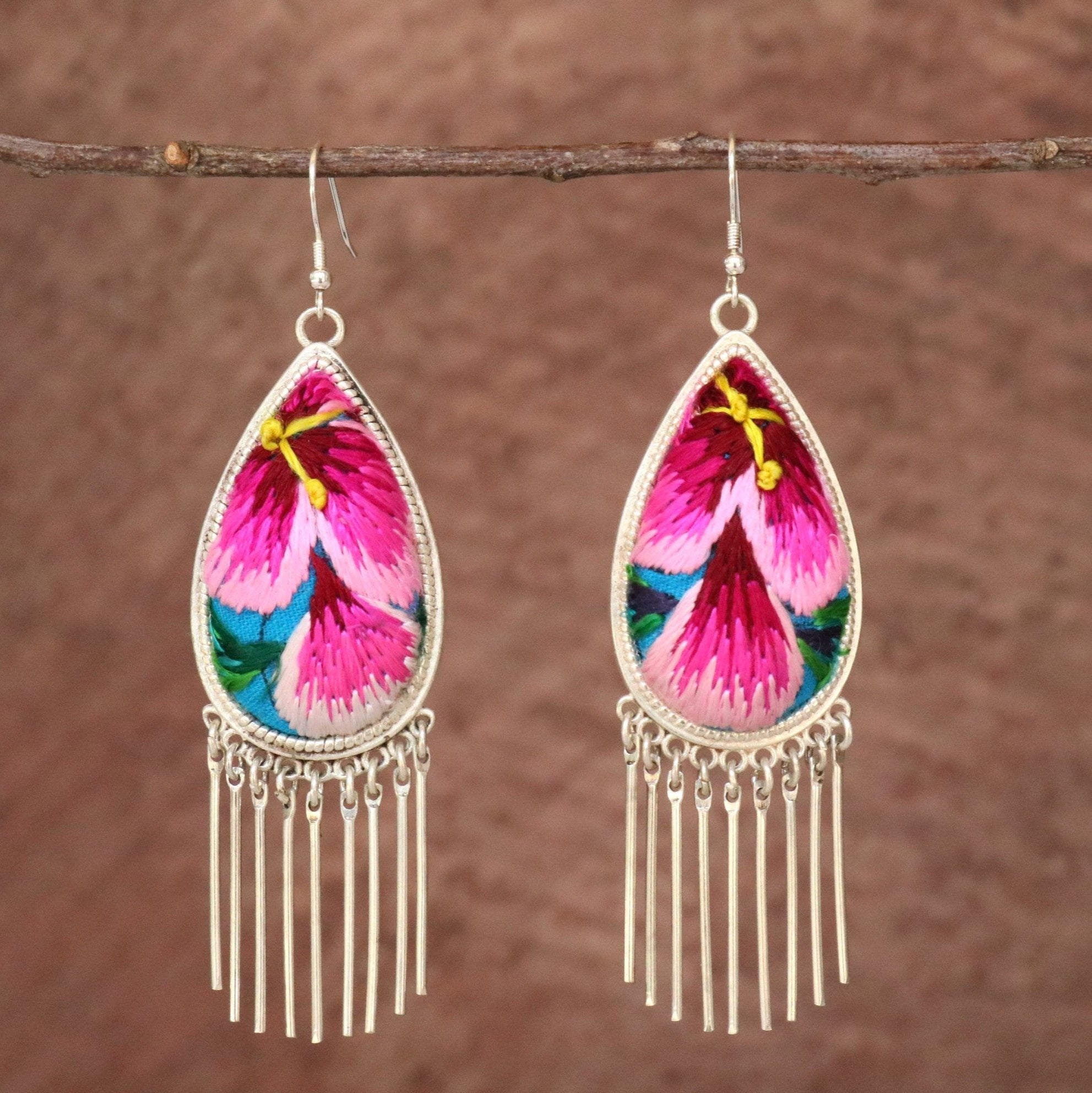 Raindrops Tassel Embroidered Earrings