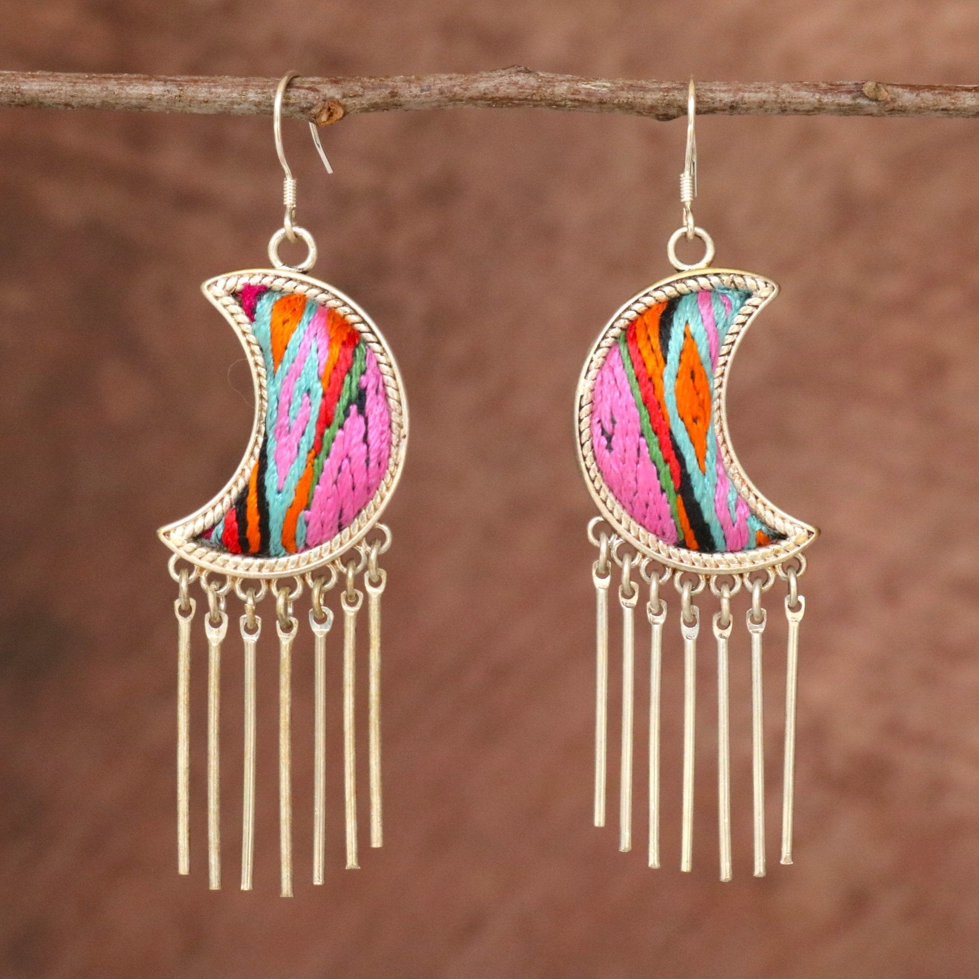 Moonlight Hand Embroidered Tassel Earrings
