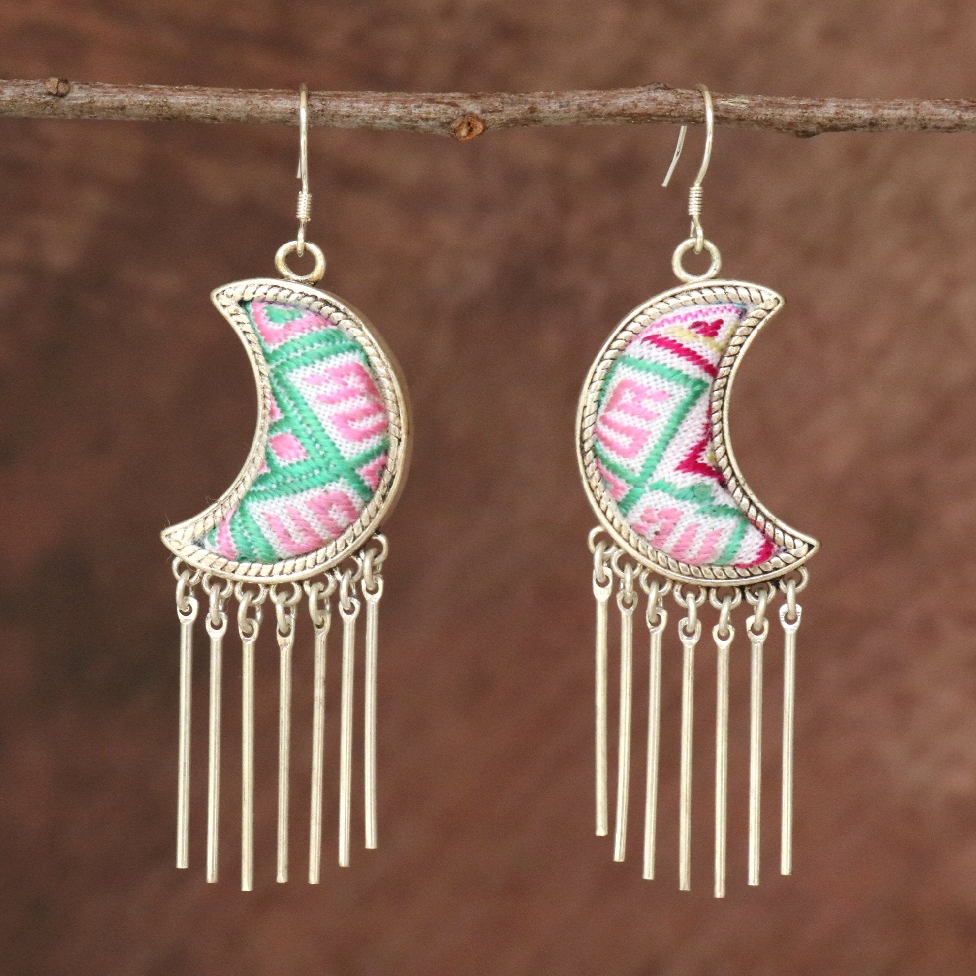 Moonlight Hand Embroidered Tassel Earrings