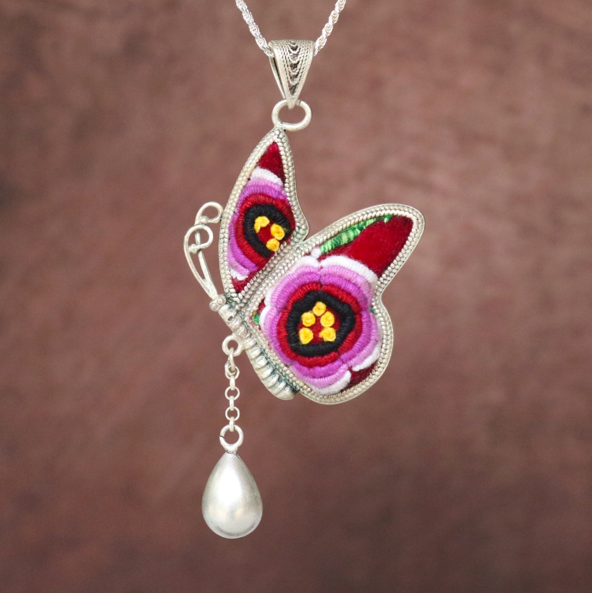 Wings of Solace Hand Embroidered Butterfly Necklace