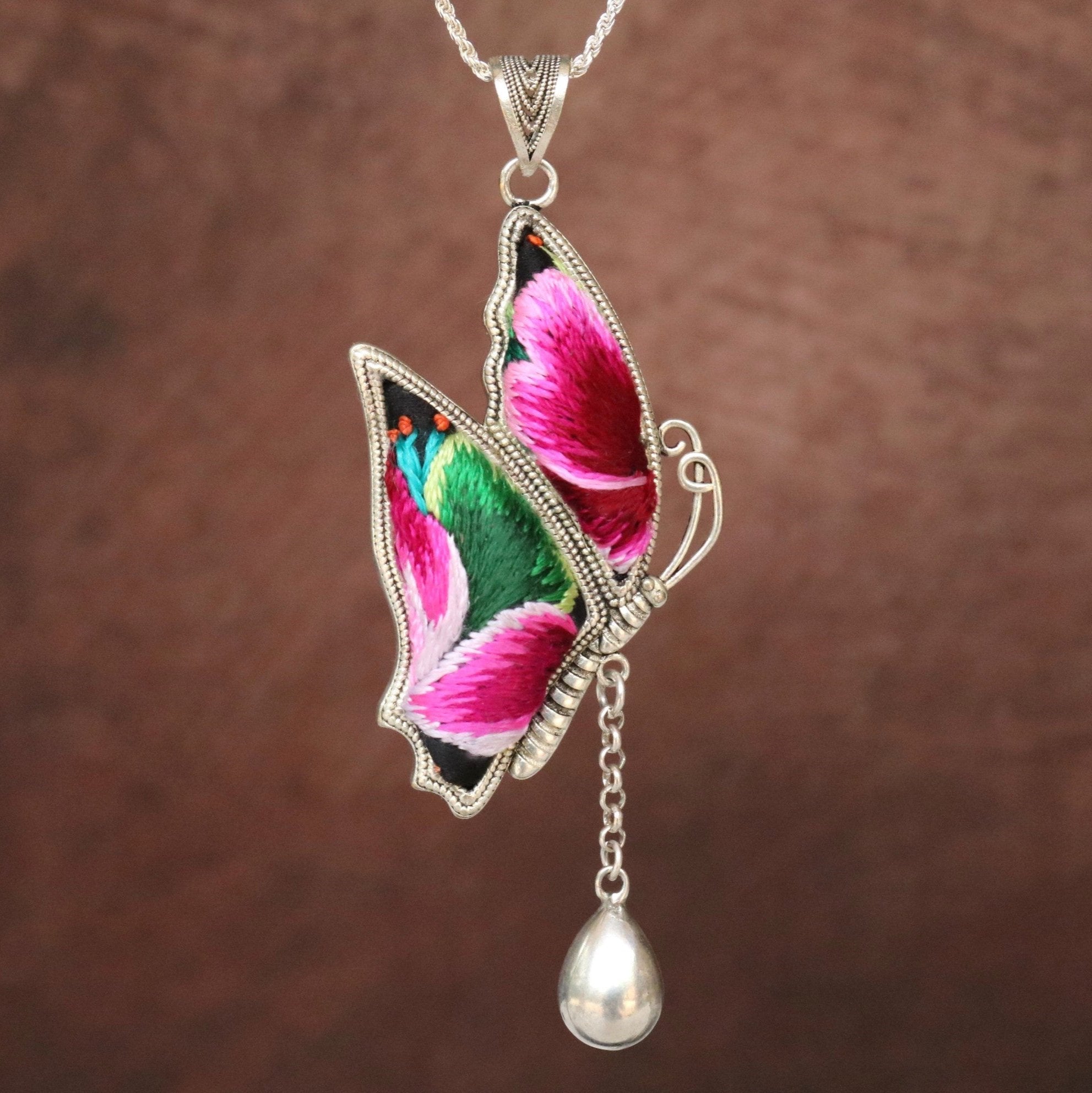 Wings of Solace Hand Embroidered Butterfly Necklace