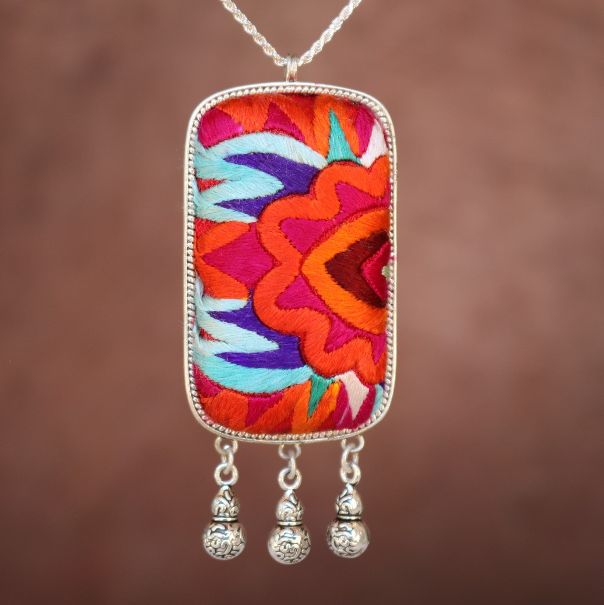 Eternal Fortune Tablet Hand Embroidered Necklace