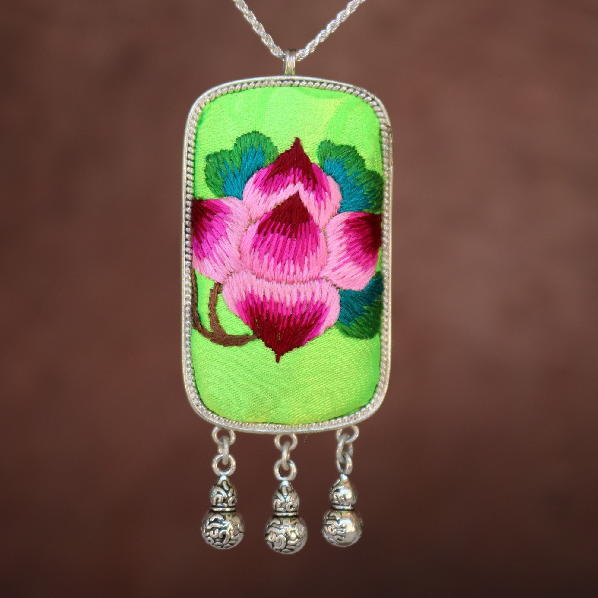 Eternal Fortune Tablet Hand Embroidered Necklace
