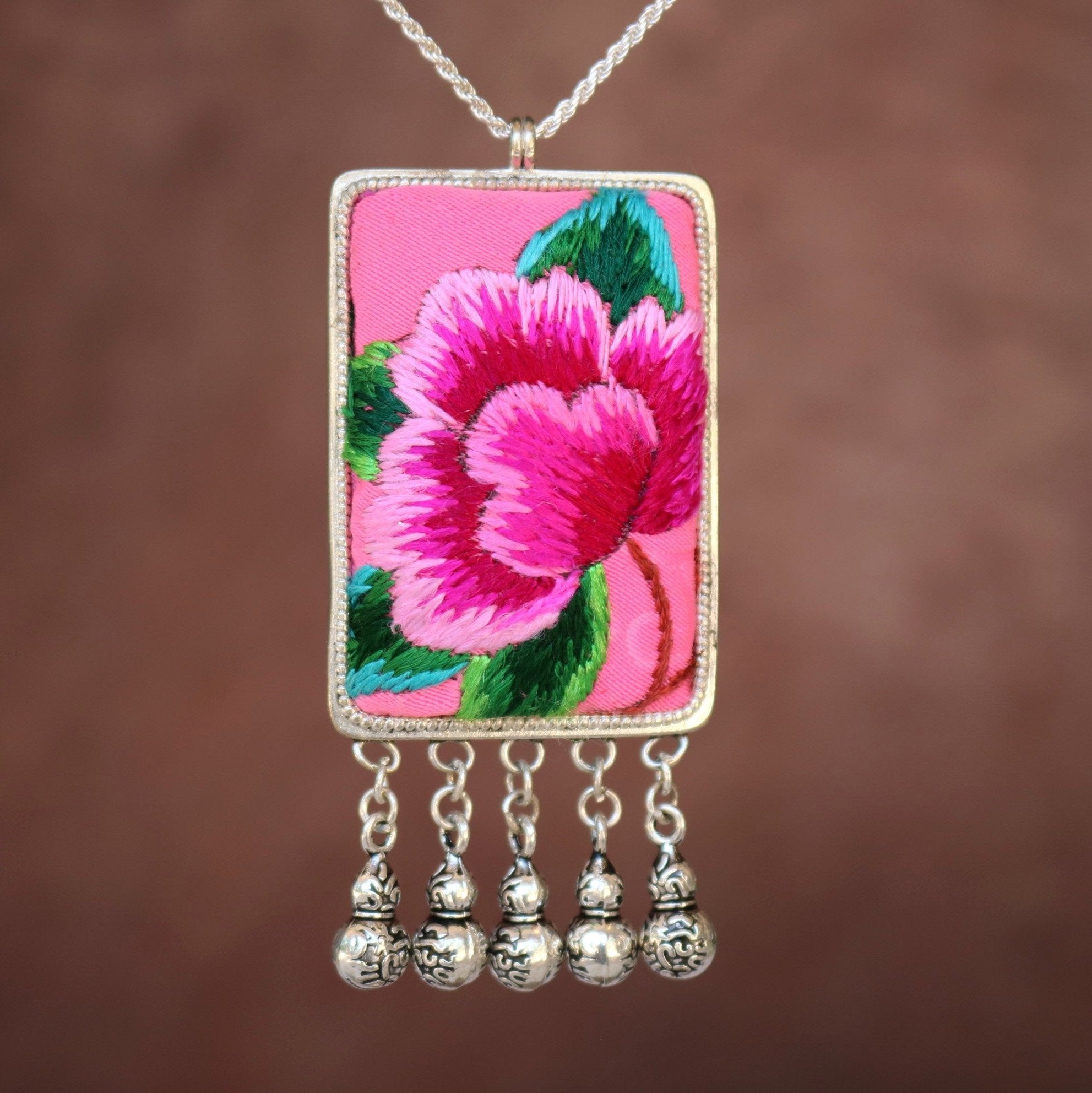 Eternal Fortune Tablet Hand Embroidered Necklace