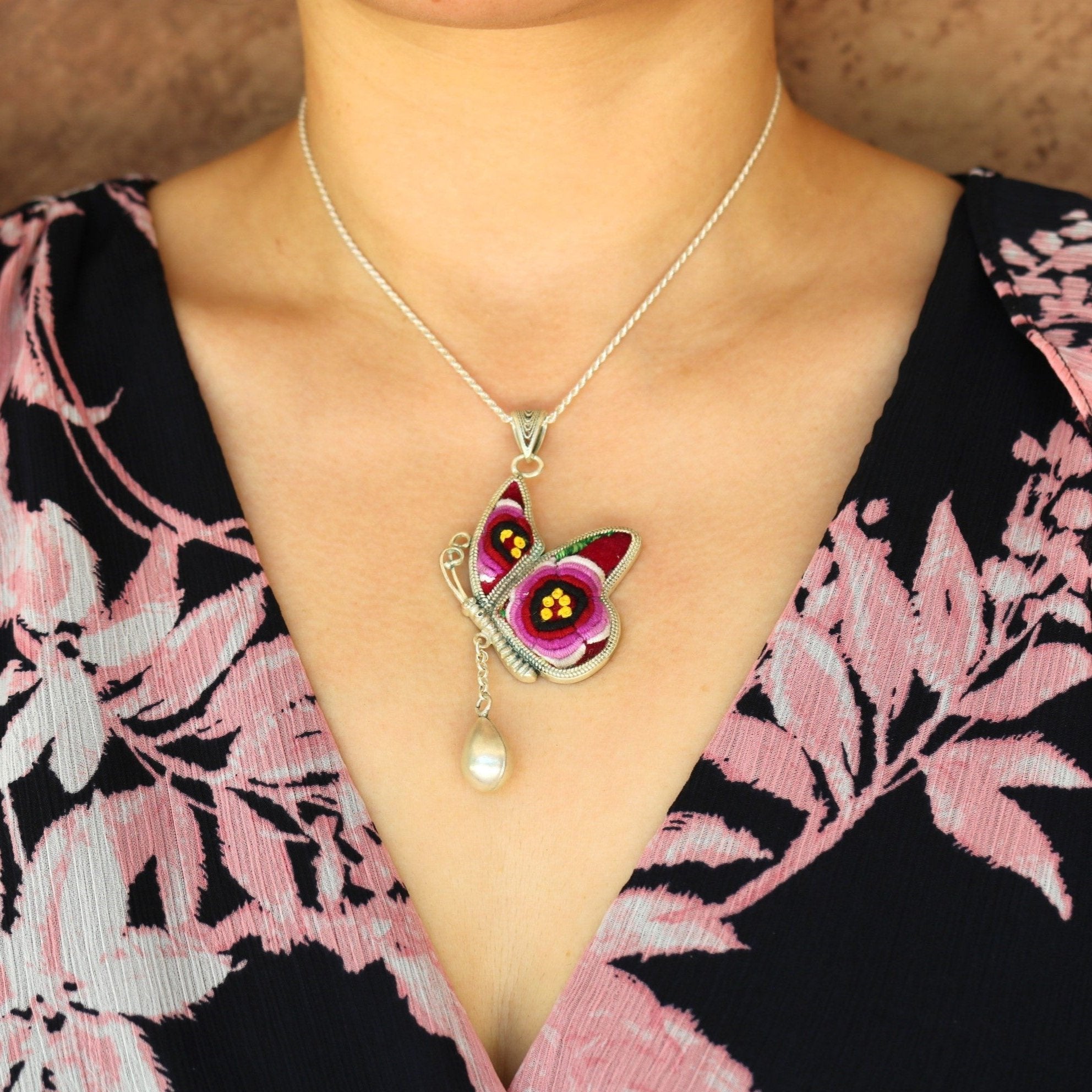 Wings of Solace Hand Embroidered Butterfly Necklace