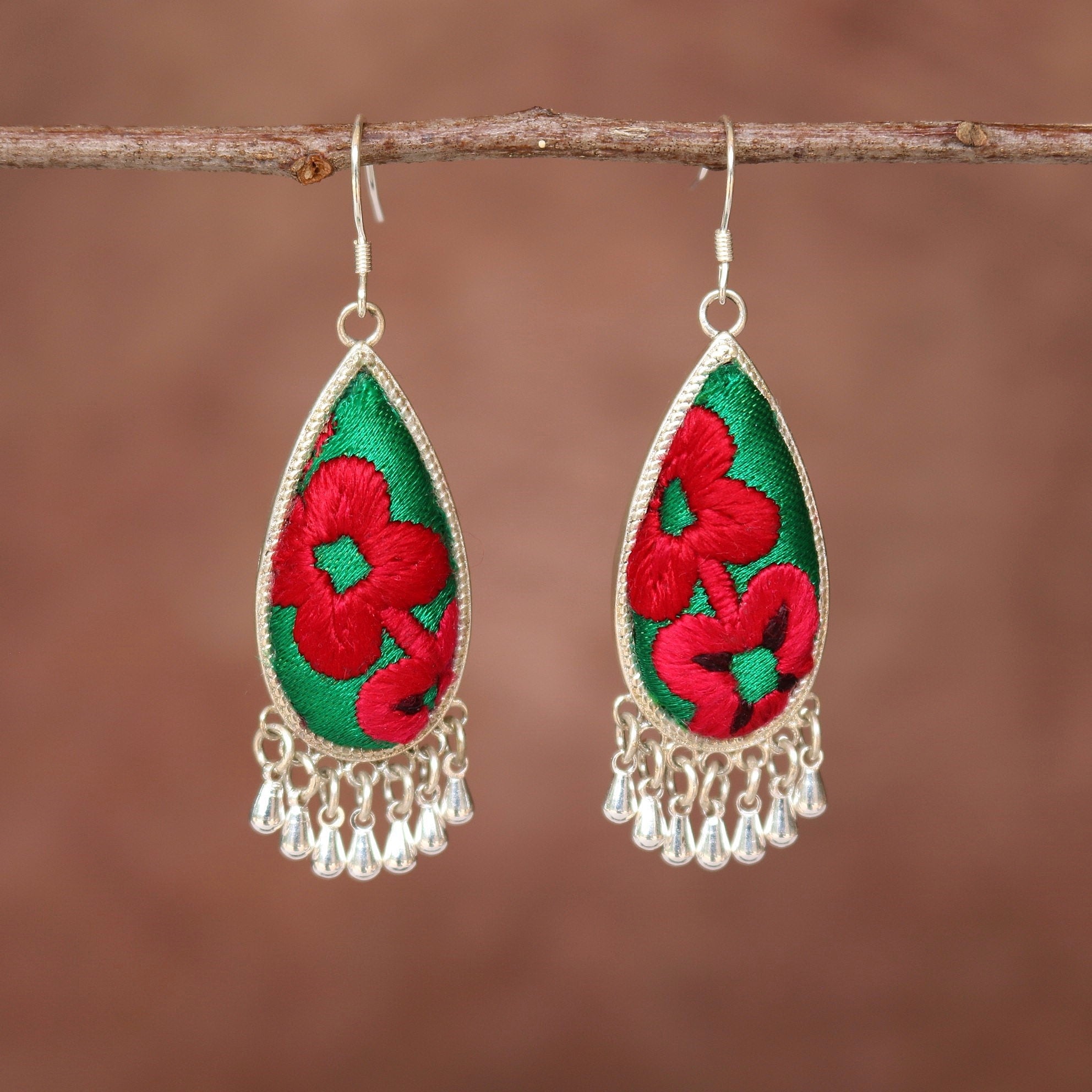 Serenity Hand Embroidered Teardrop Earrings