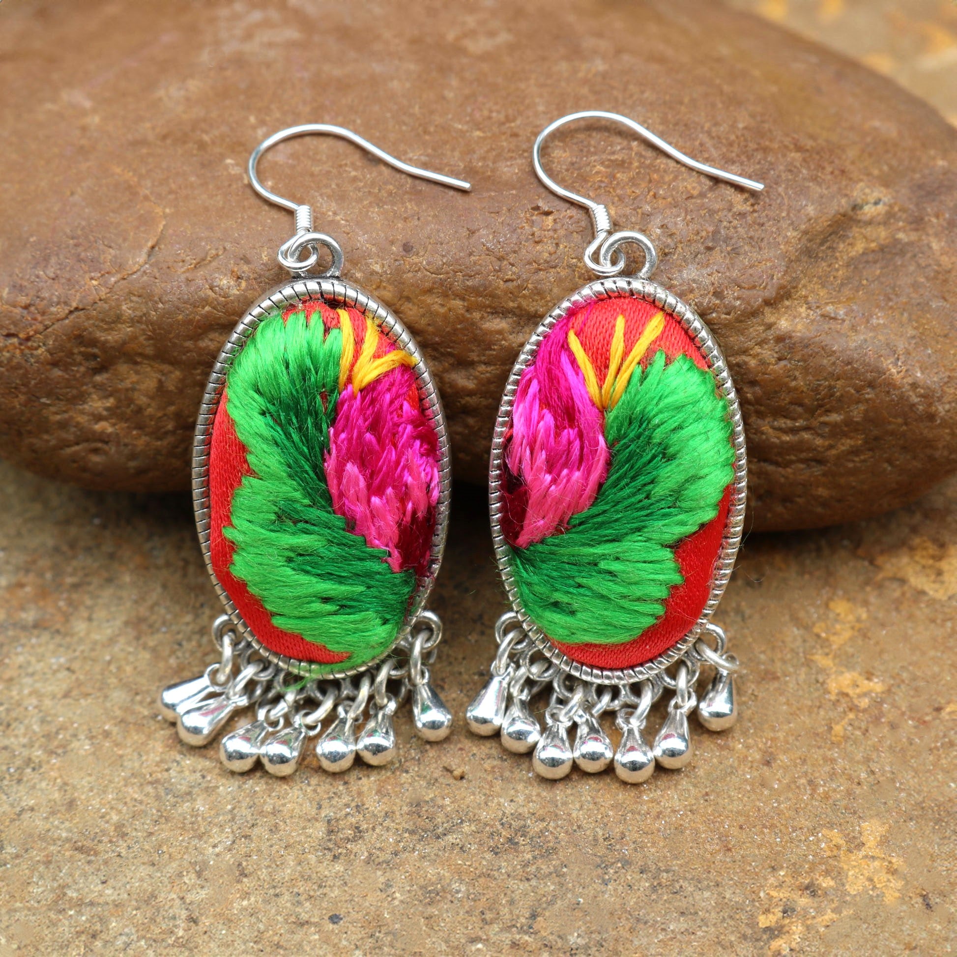 Serenity Hand Embroidered Teardrop Earrings