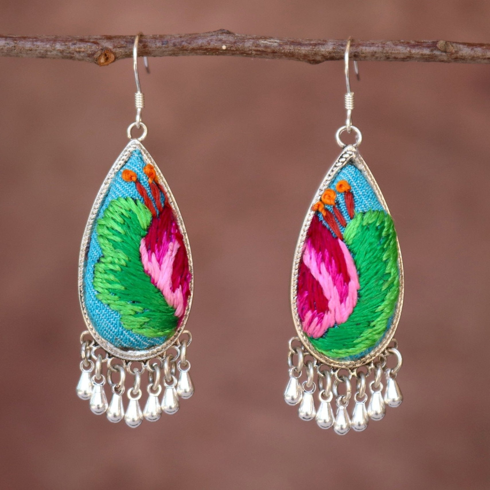 Serenity Hand Embroidered Teardrop Earrings
