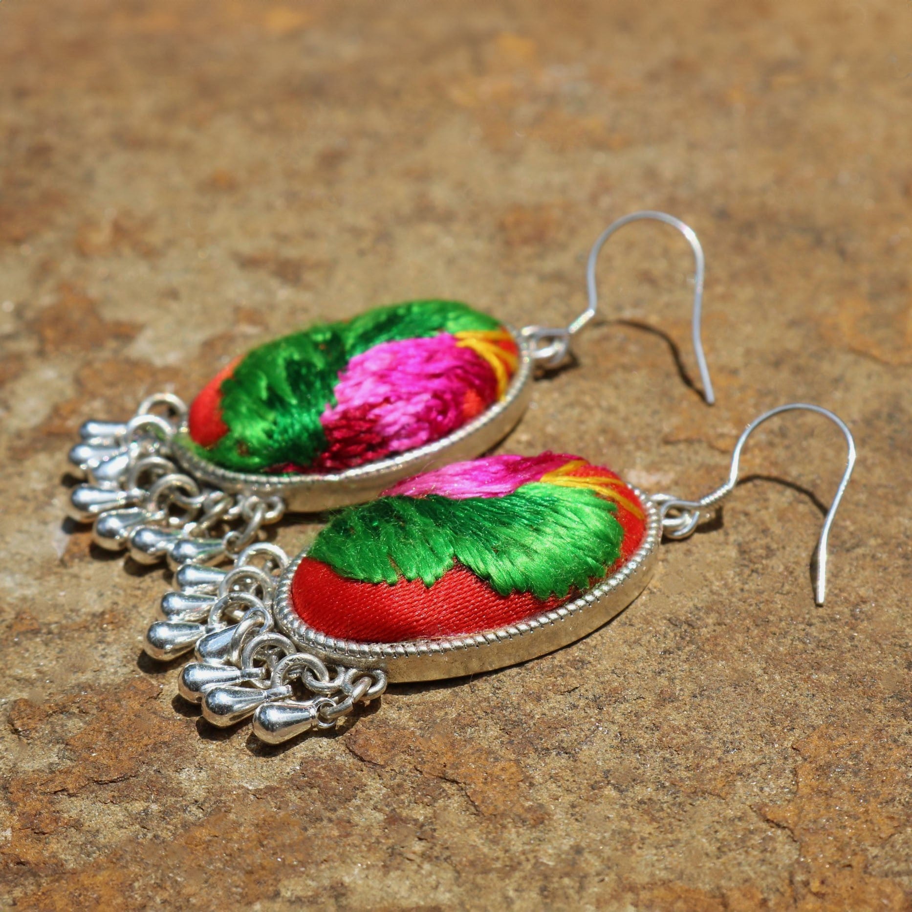 Serenity Hand Embroidered Teardrop Earrings