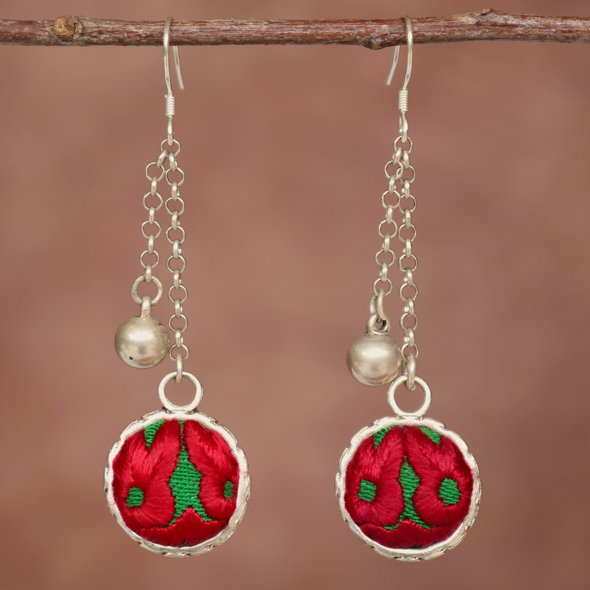 Serenity Circle Hand Embroidered Dangling Ball Earrings