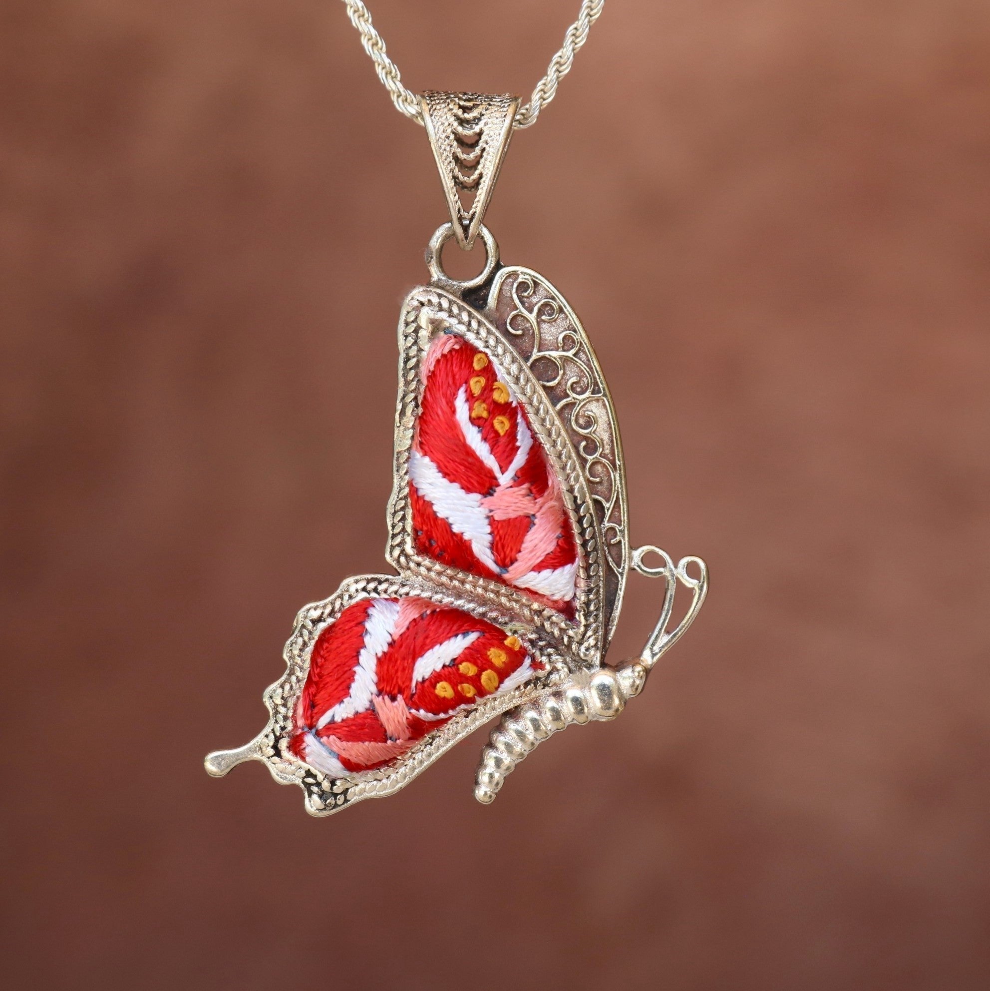 Cocoon of Comfort Butterfly Hand Embroidered Necklace
