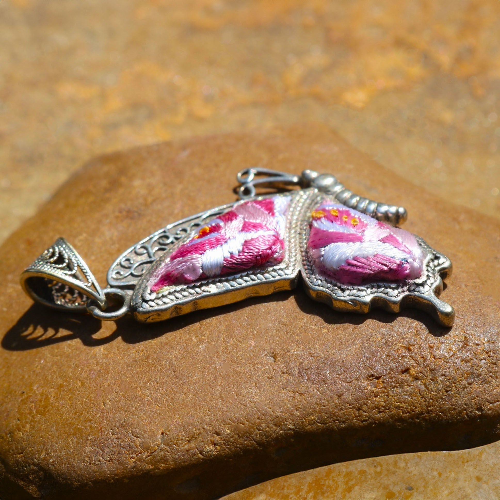 Cocoon of Comfort Butterfly Hand Embroidered Necklace