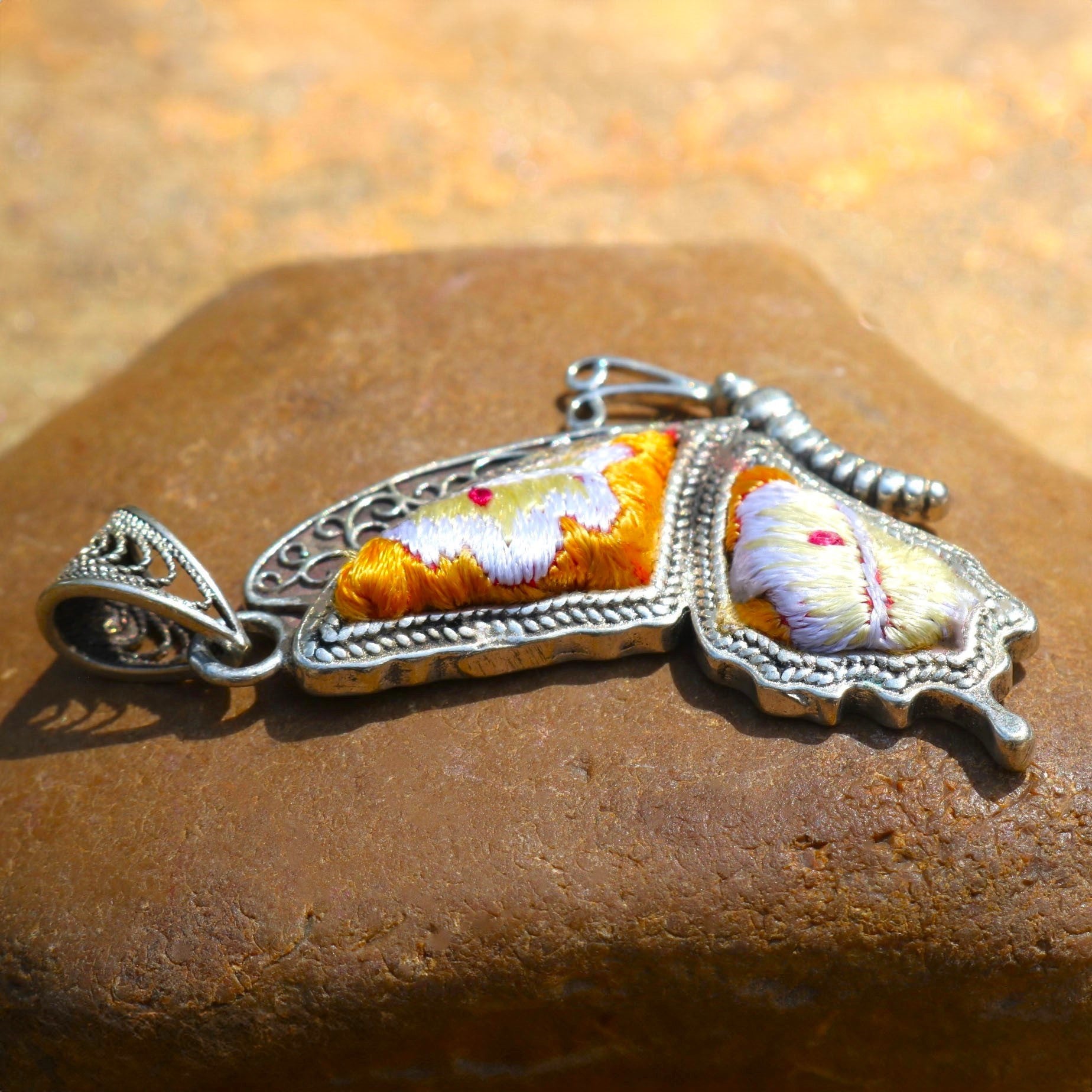 Cocoon of Comfort Butterfly Hand Embroidered Necklace