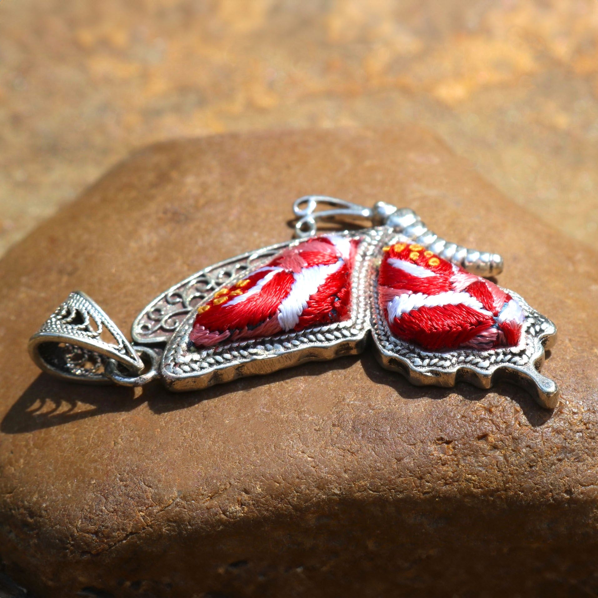 Cocoon of Comfort Butterfly Hand Embroidered Necklace