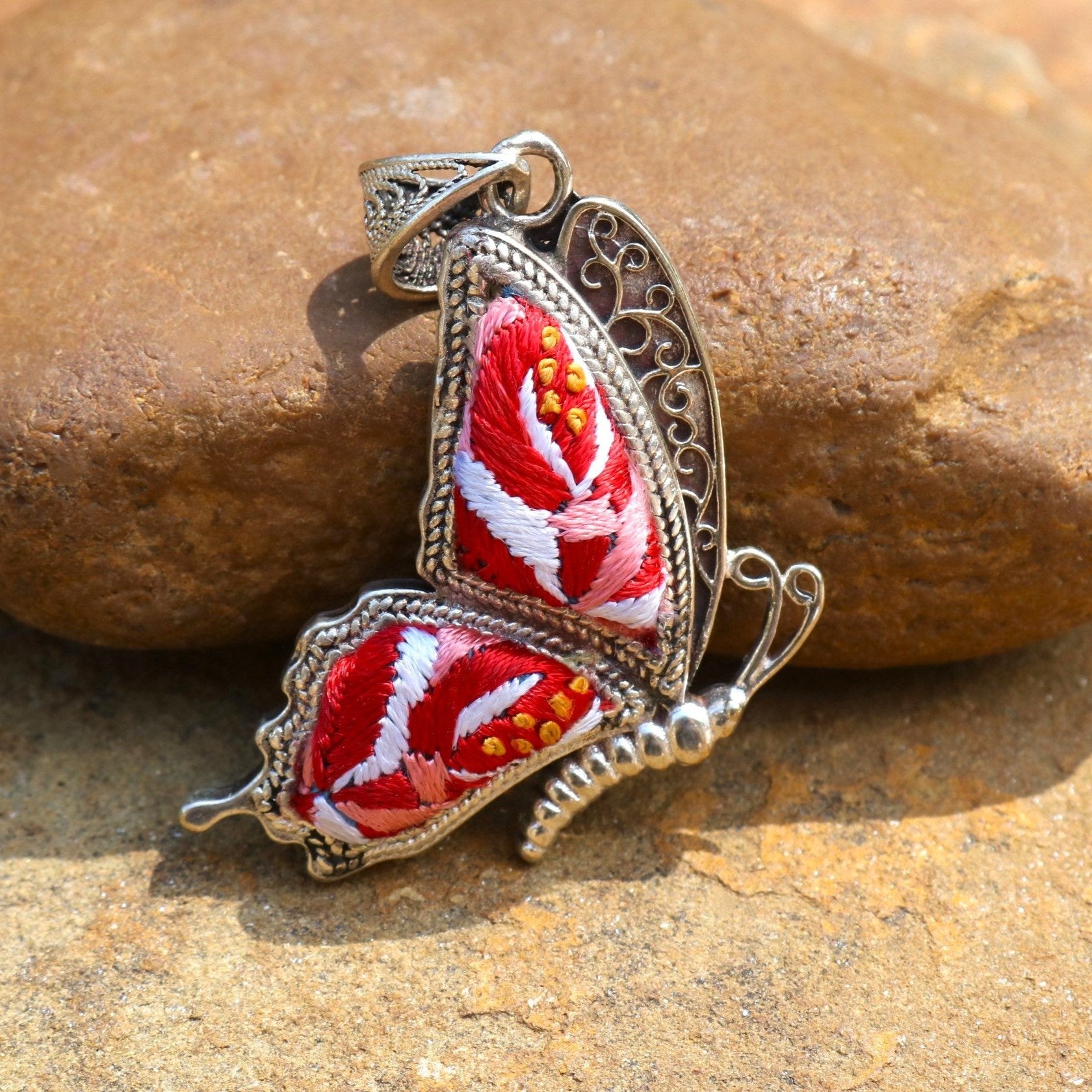 Cocoon of Comfort Butterfly Hand Embroidered Necklace