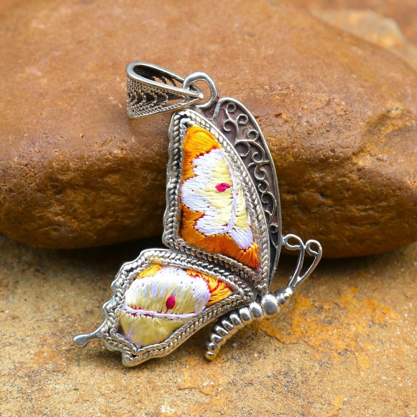 Cocoon of Comfort Butterfly Hand Embroidered Necklace
