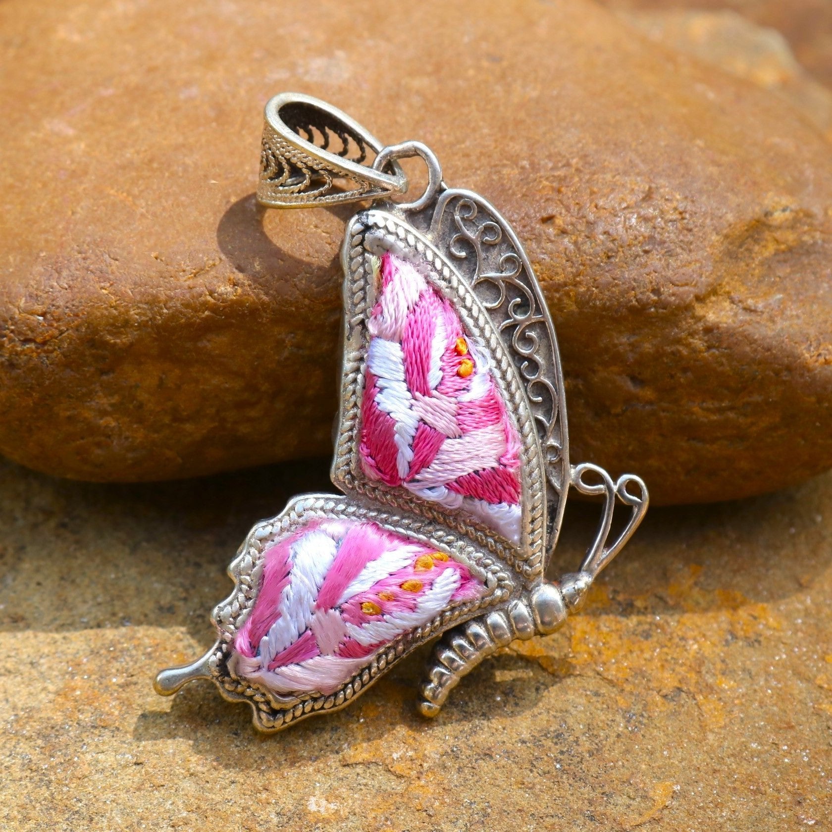 Cocoon of Comfort Butterfly Hand Embroidered Necklace