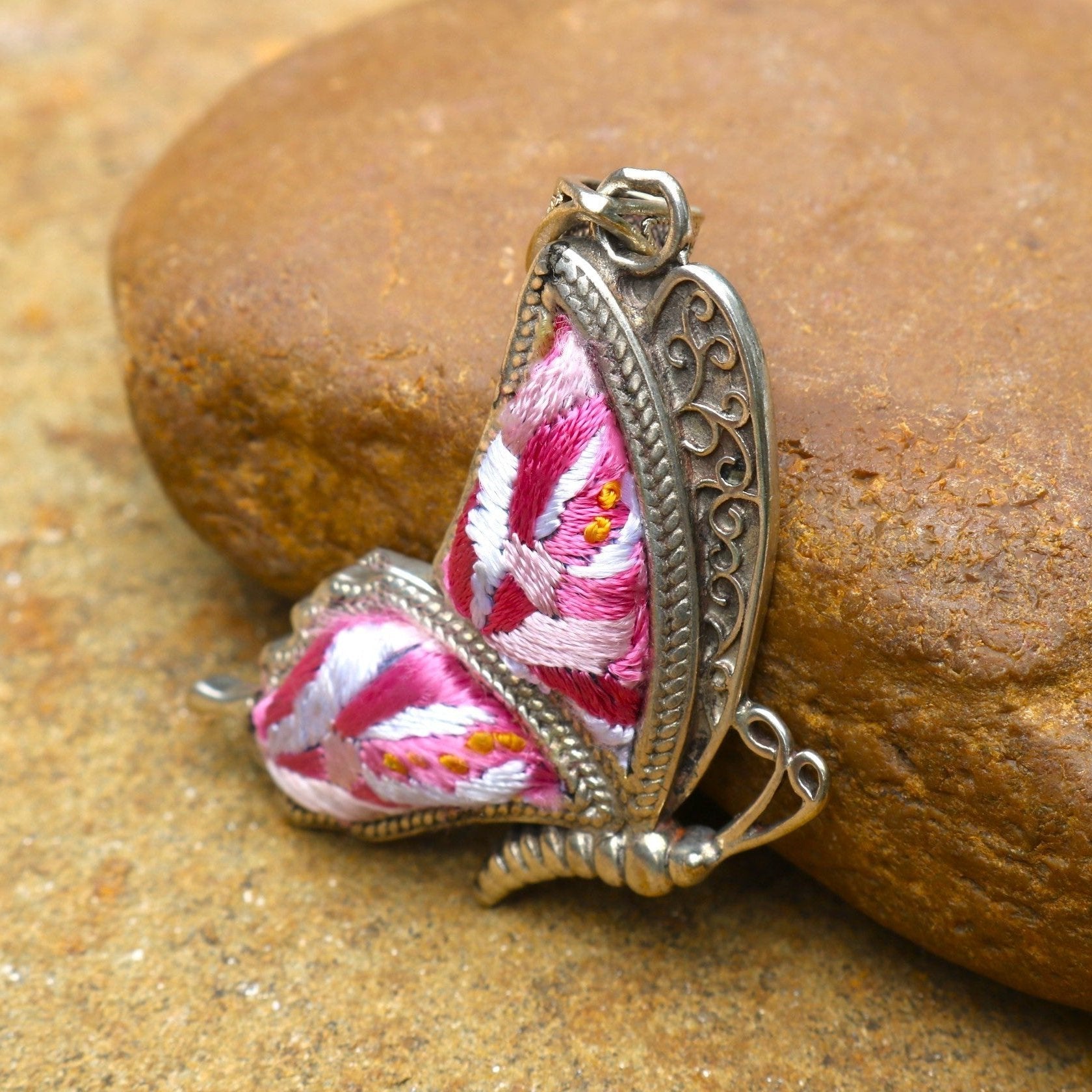 Cocoon of Comfort Butterfly Hand Embroidered Necklace