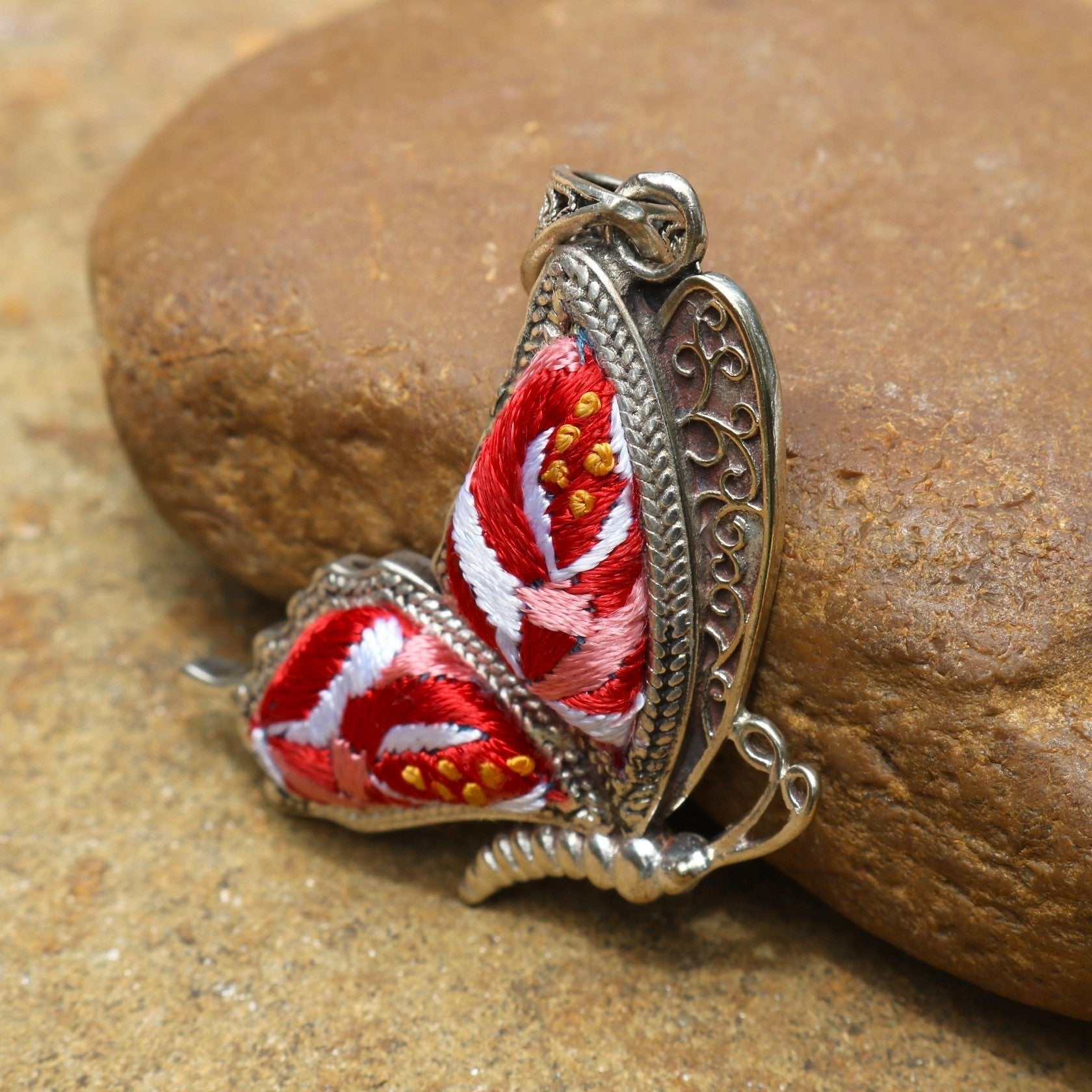 Cocoon of Comfort Butterfly Hand Embroidered Necklace