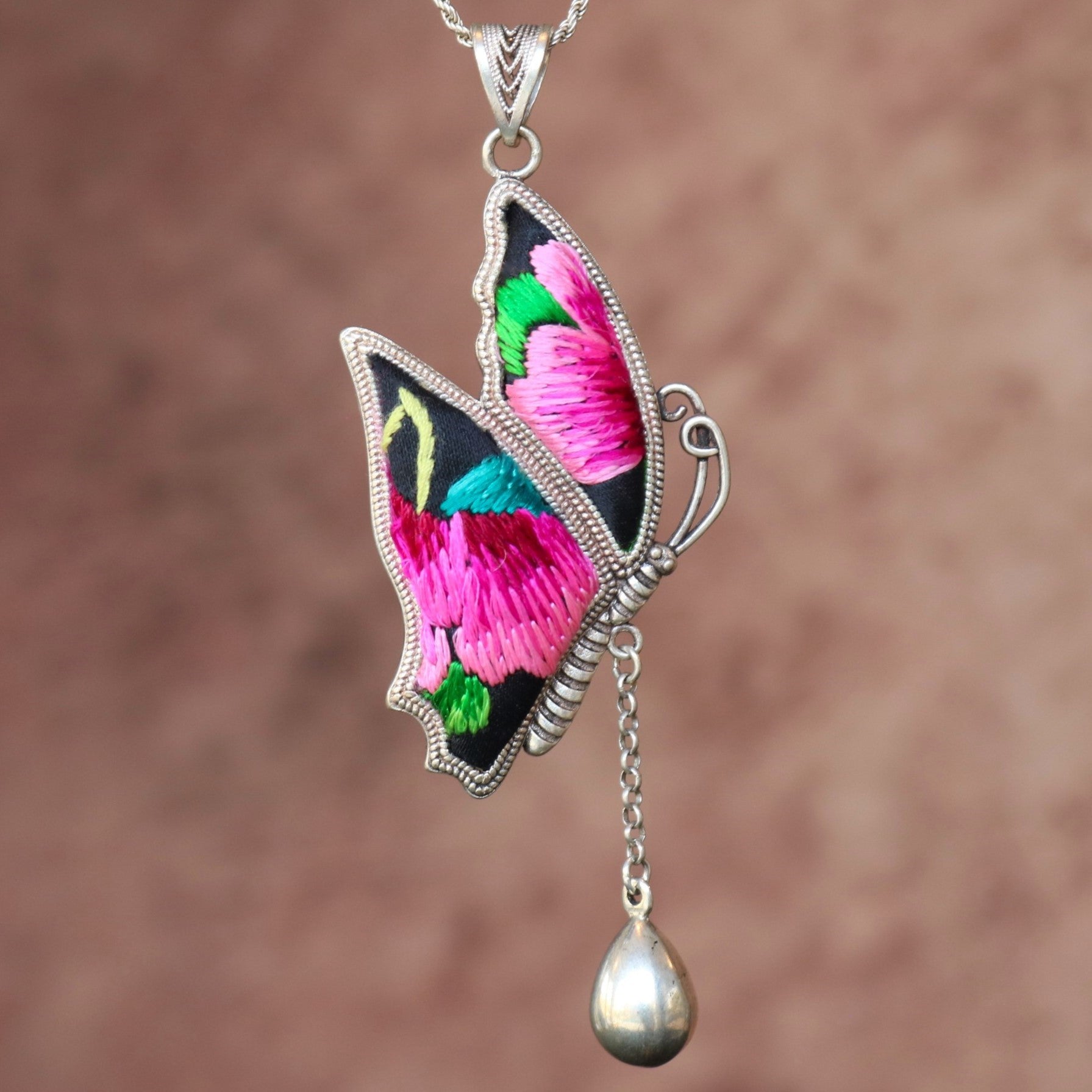 Wings of Solace Hand Embroidered Butterfly Necklace