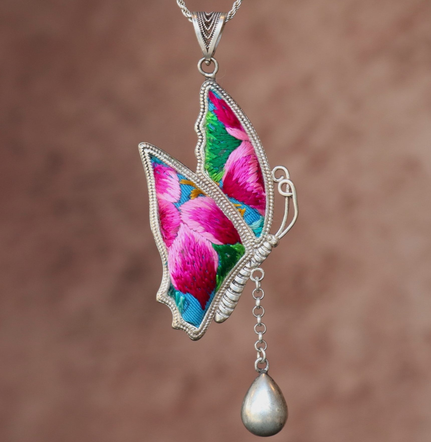 Wings of Solace Hand Embroidered Butterfly Necklace