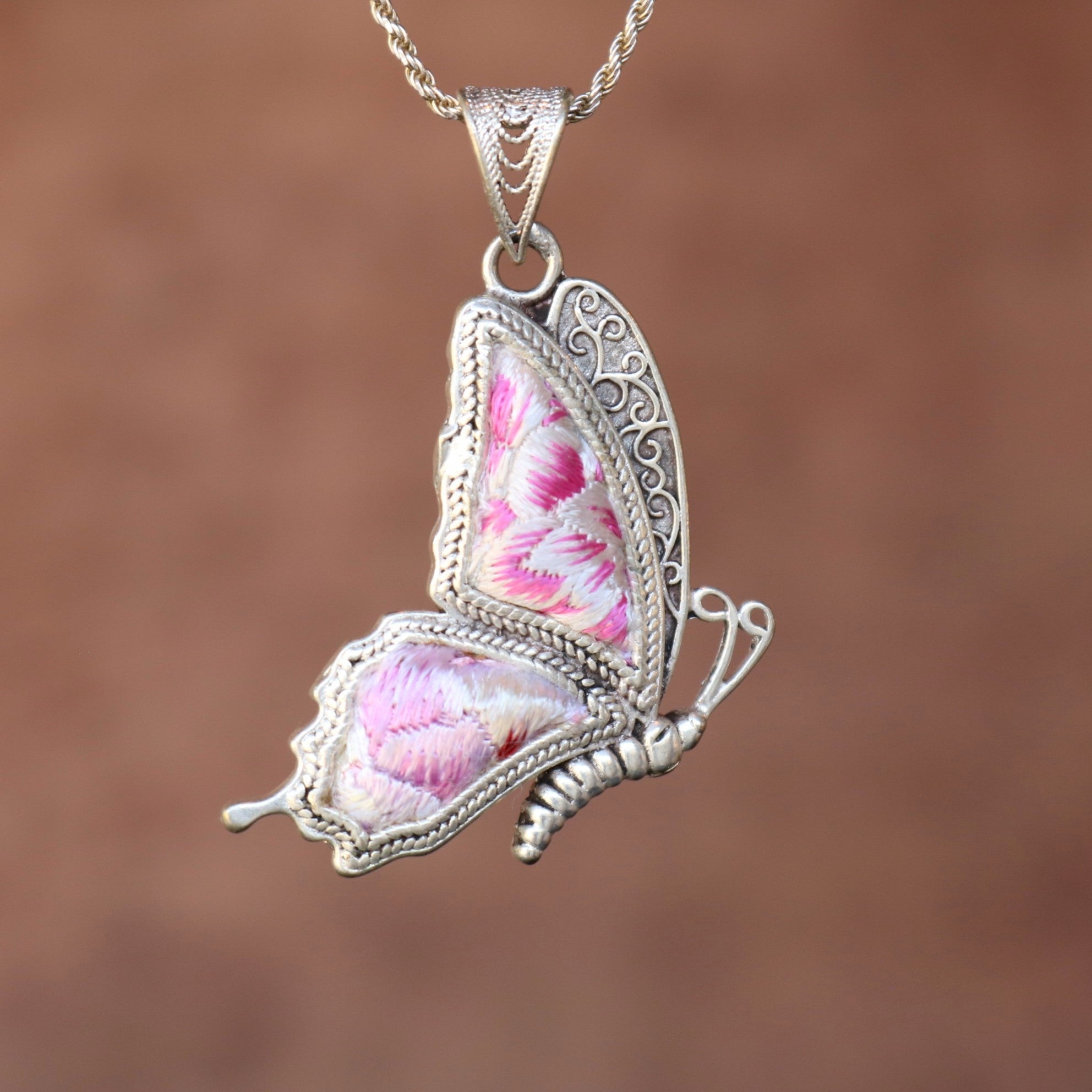 Cocoon of Comfort Butterfly Hand Embroidered Necklace