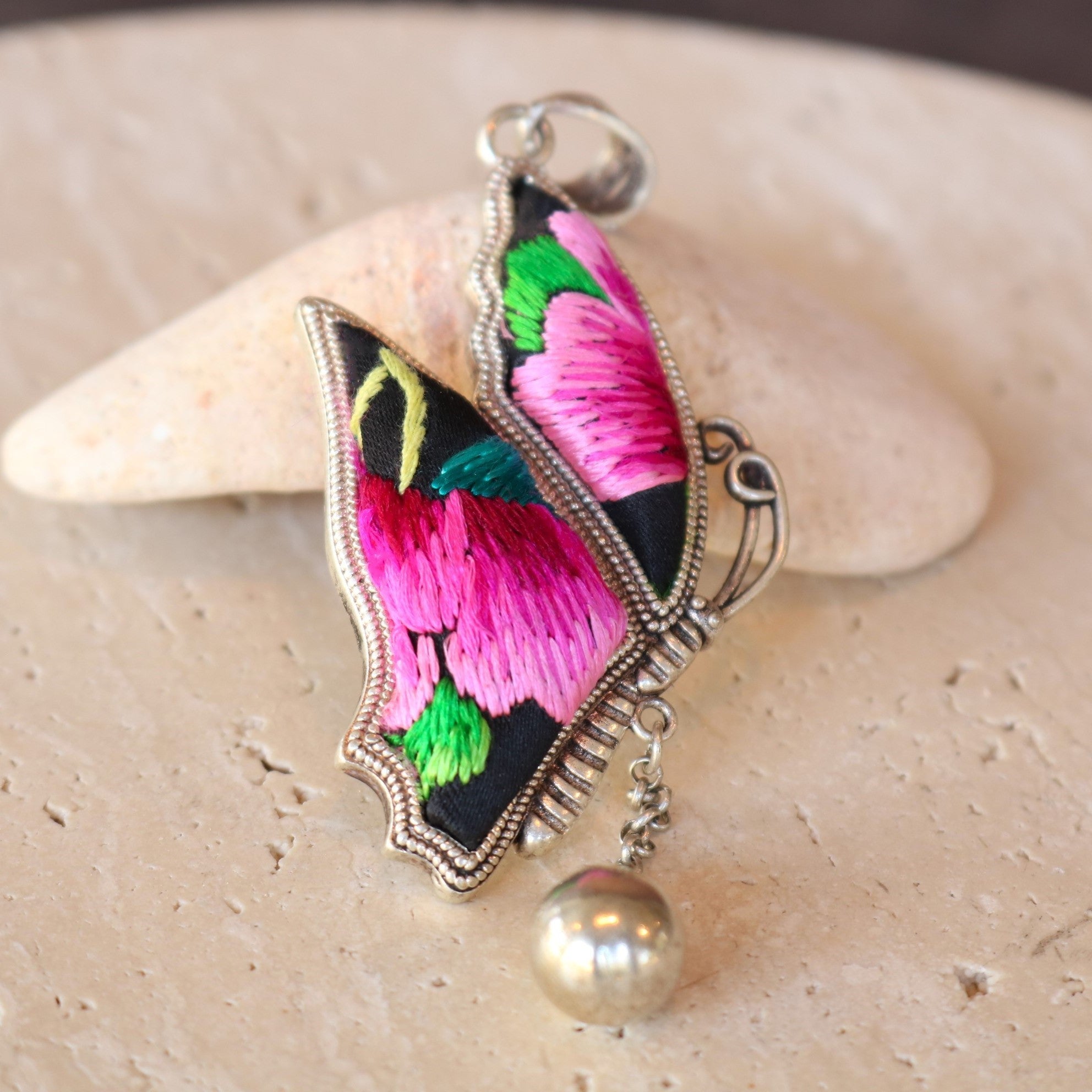 Wings of Solace Hand Embroidered Butterfly Necklace