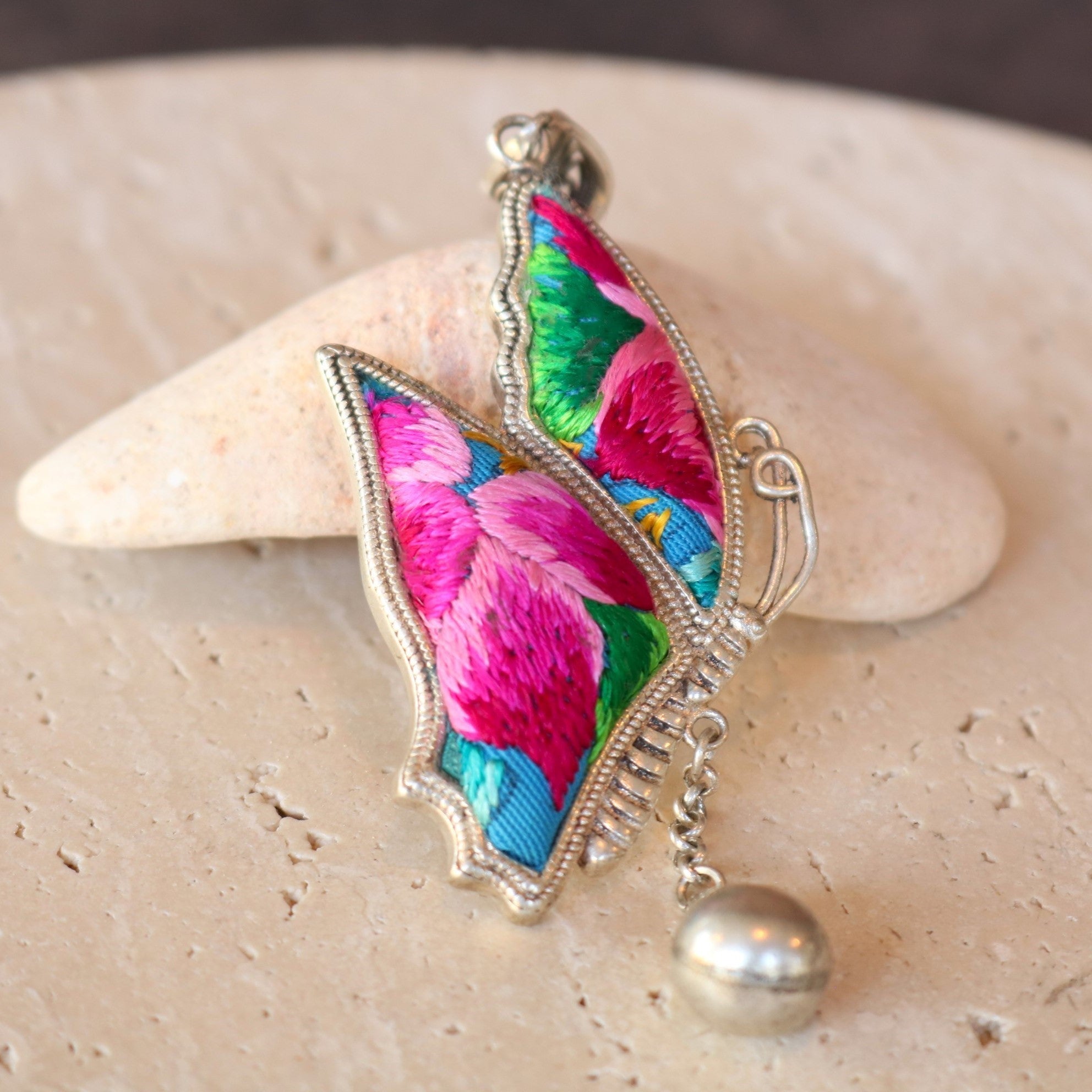 Wings of Solace Hand Embroidered Butterfly Necklace