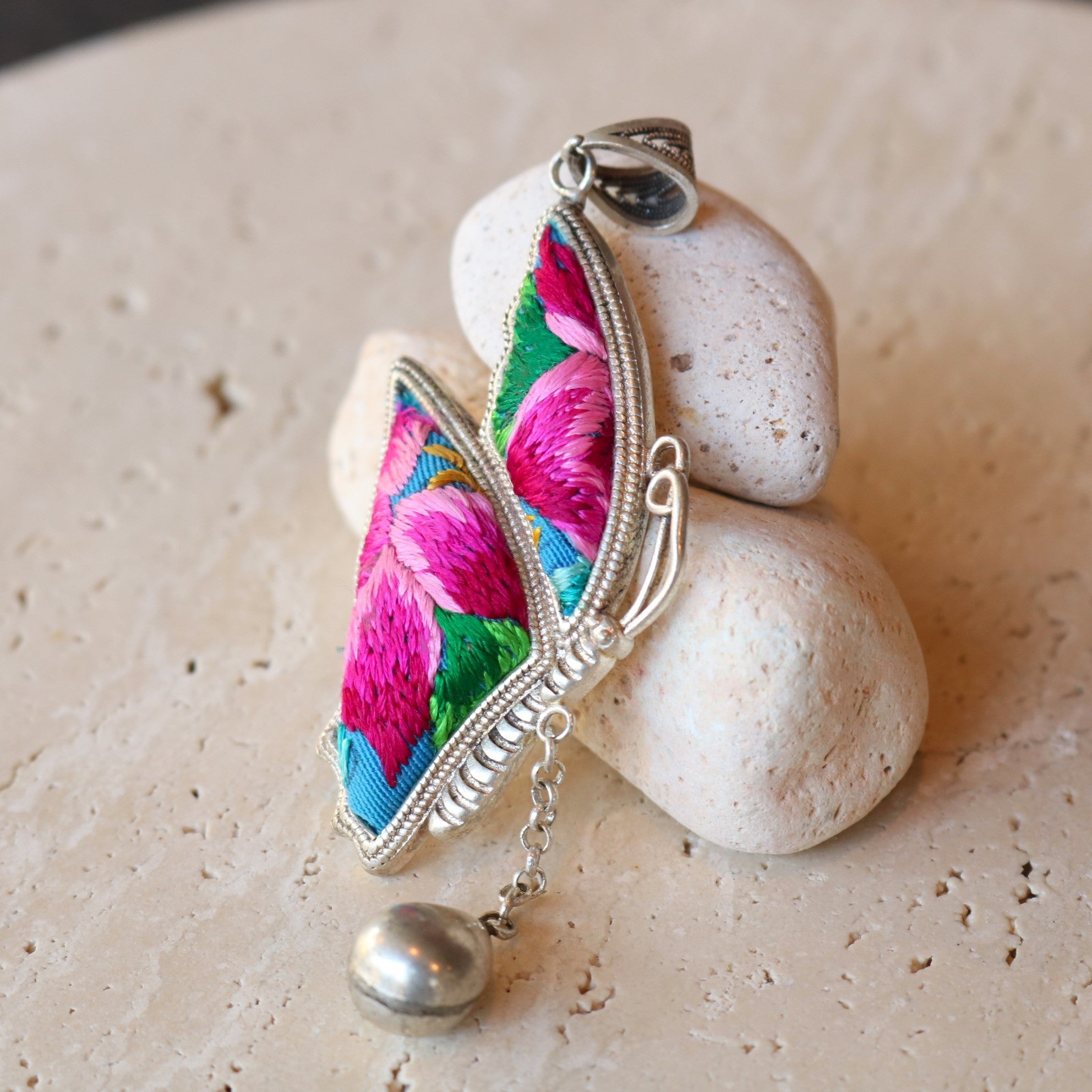 Wings of Solace Hand Embroidered Butterfly Necklace