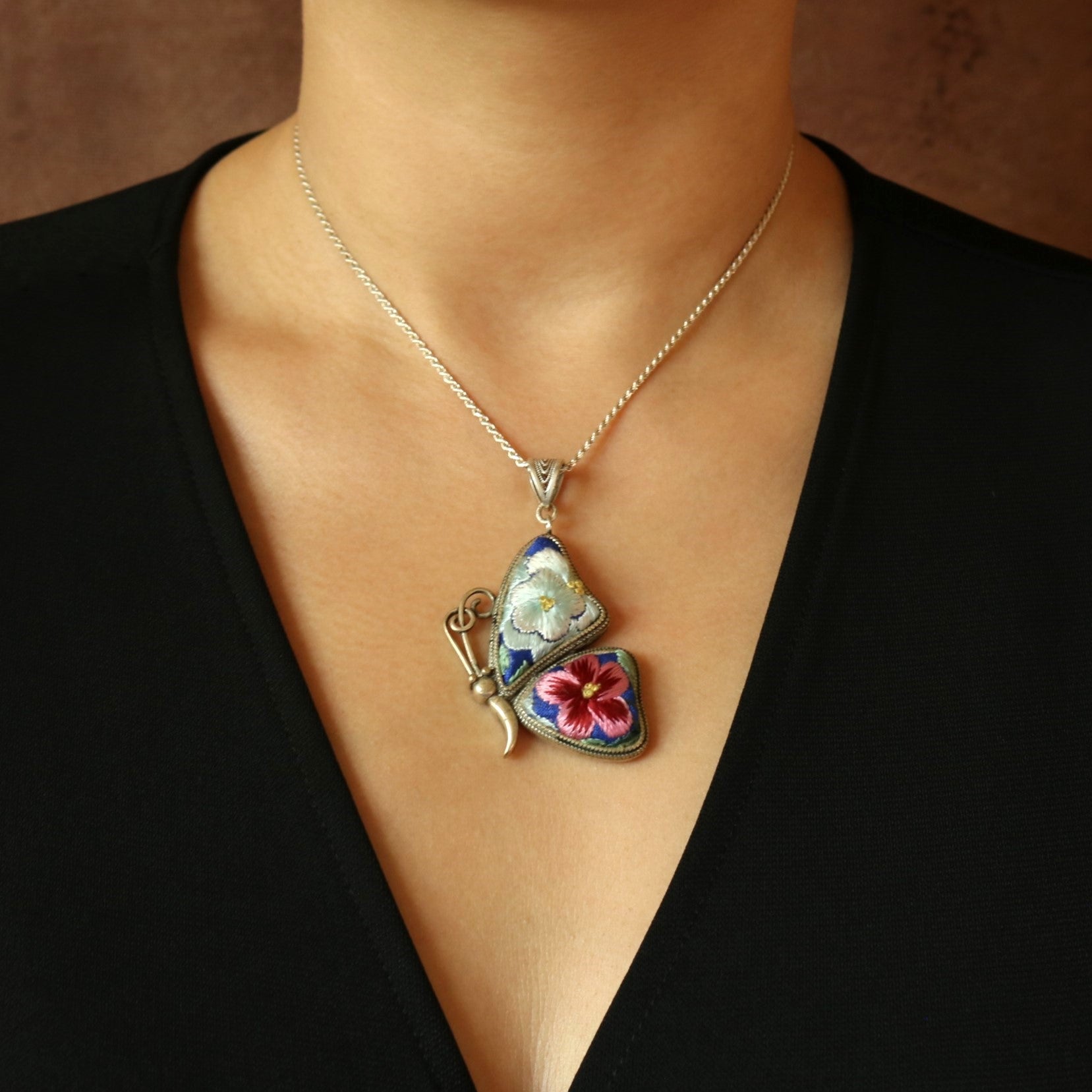 Wings of Grace Embroidered Butterfly Necklace