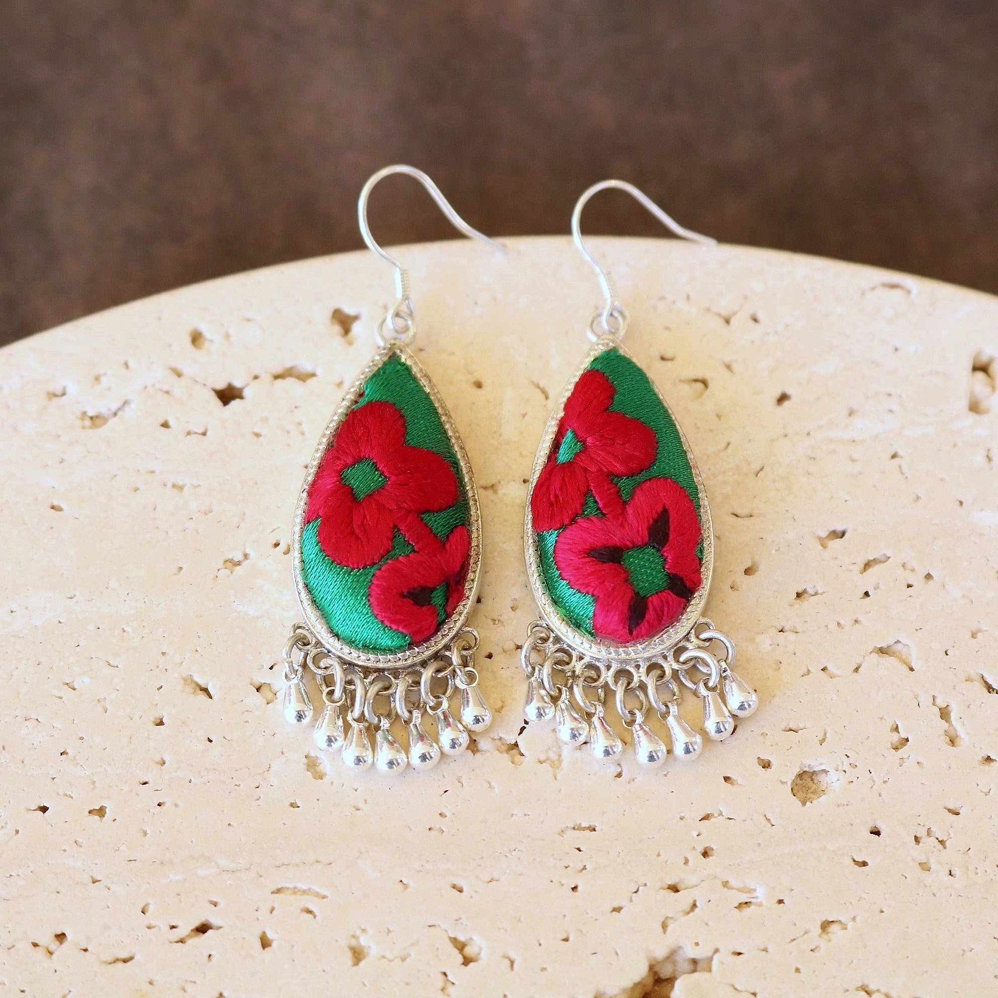 Serenity Hand Embroidered Teardrop Earrings