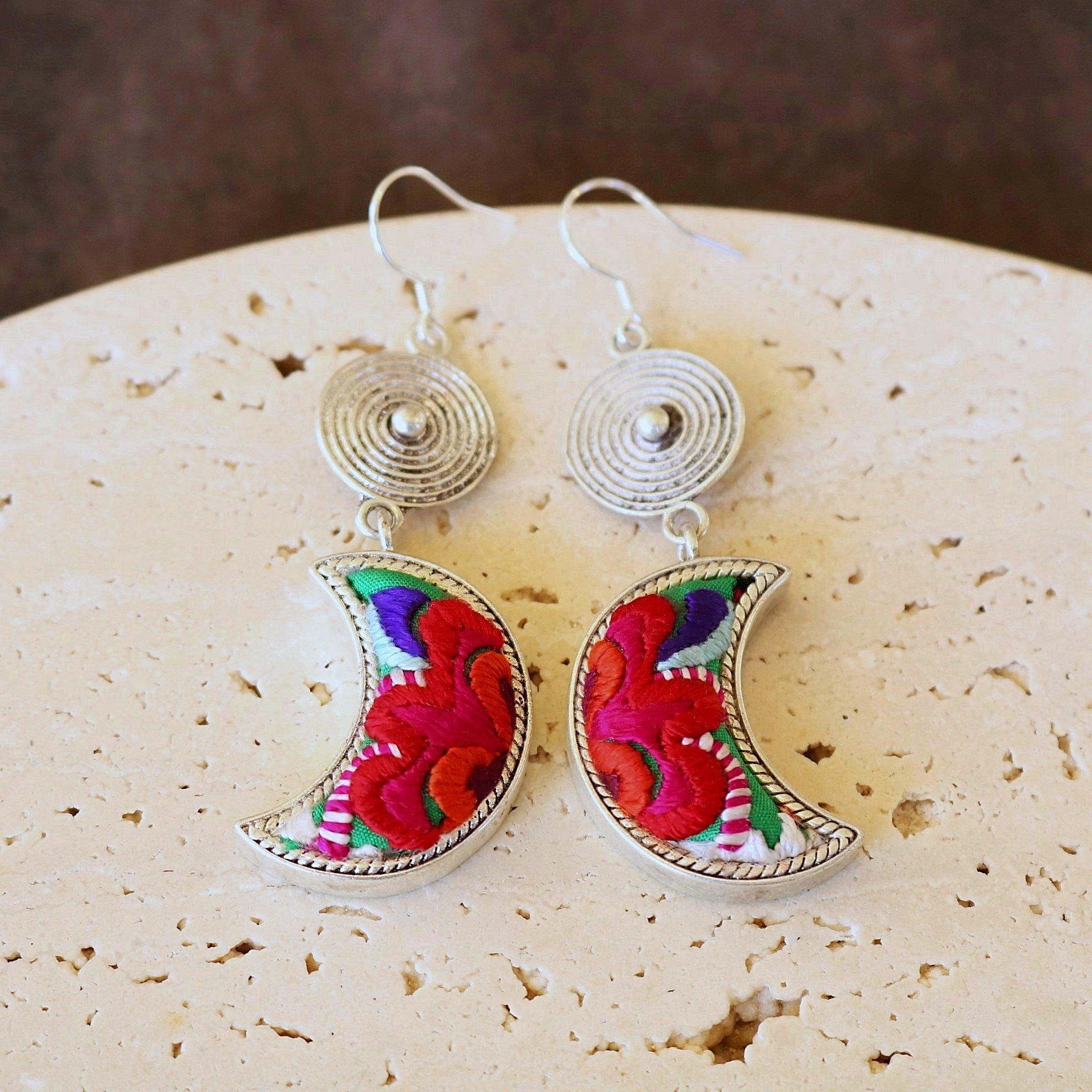 Spiral Harmony Hand Embroidered Earrings