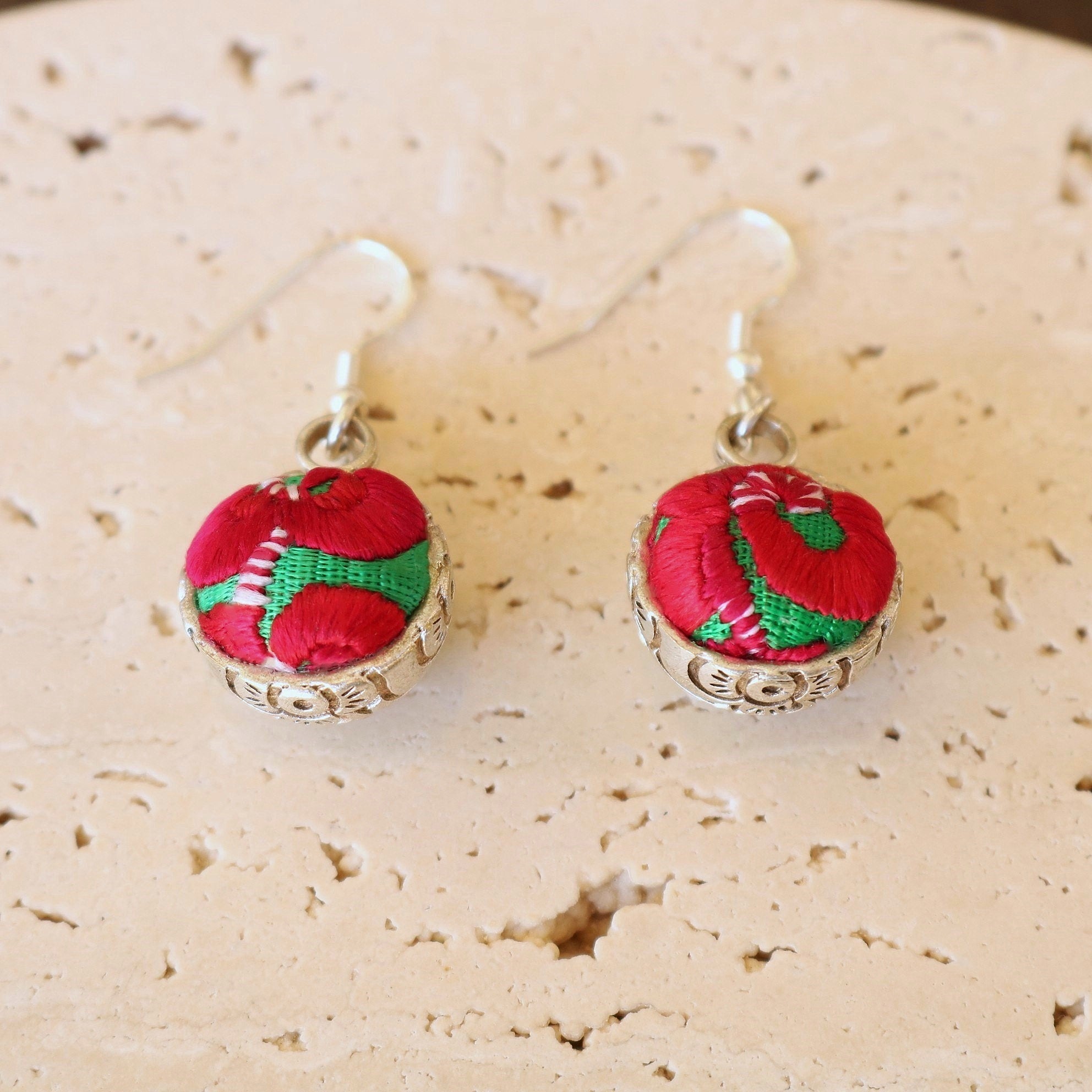 Serenity Circle Hand Embroidered Ball Earrings