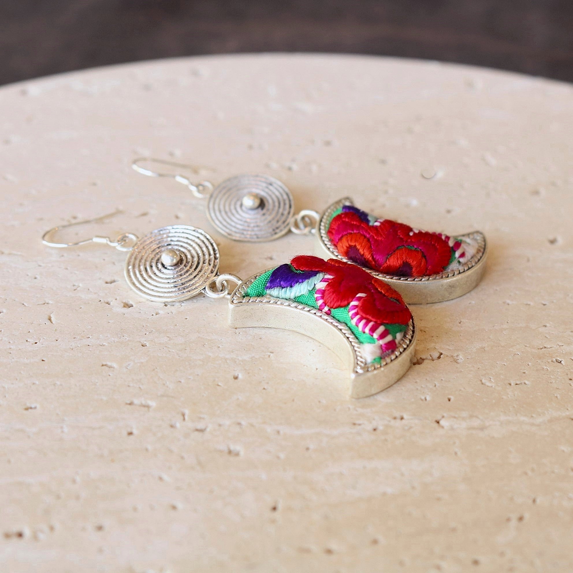 Spiral Harmony Hand Embroidered Earrings
