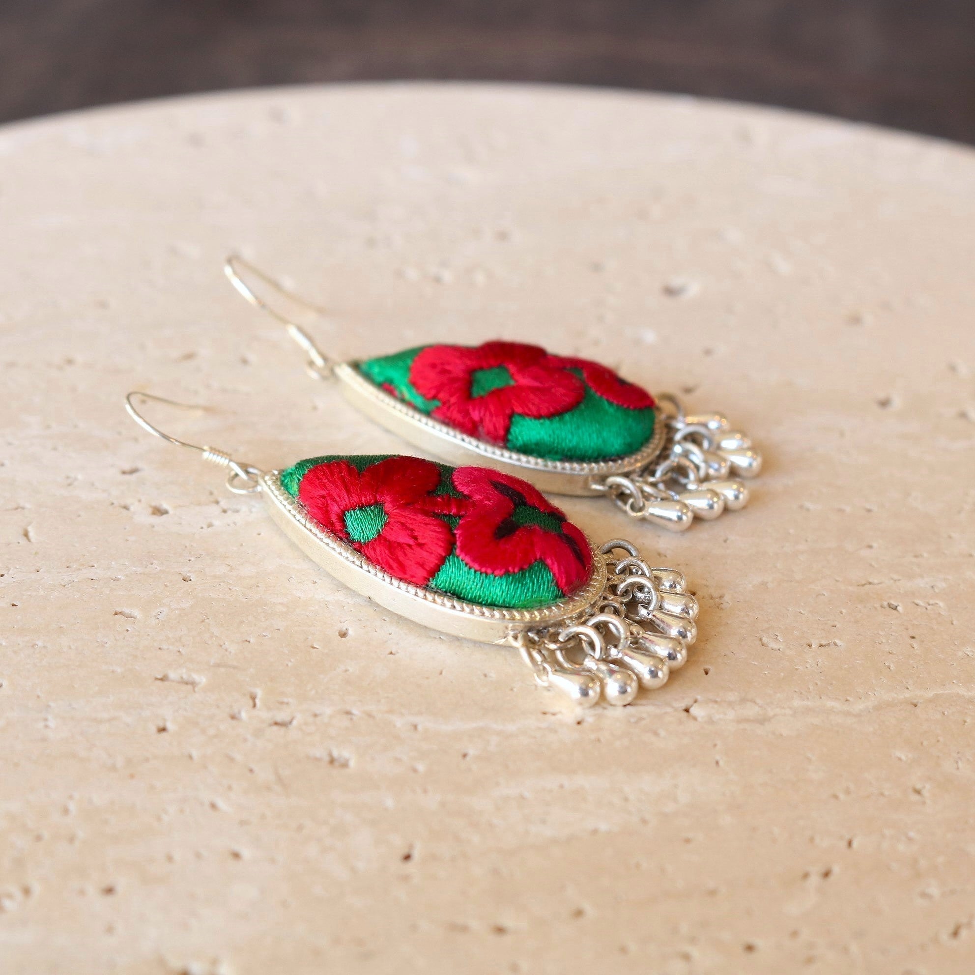 Serenity Hand Embroidered Teardrop Earrings