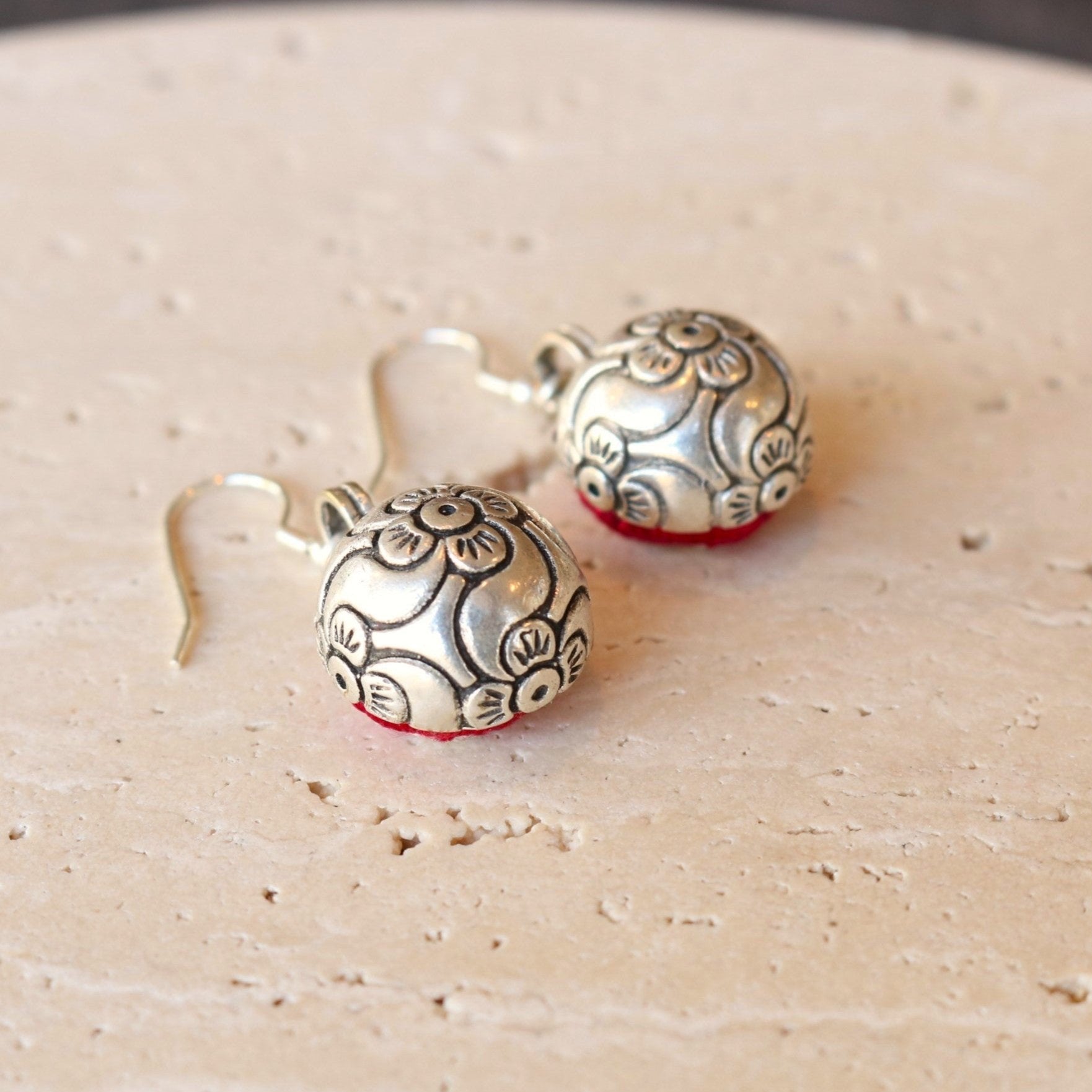 Serenity Circle Hand Embroidered Ball Earrings