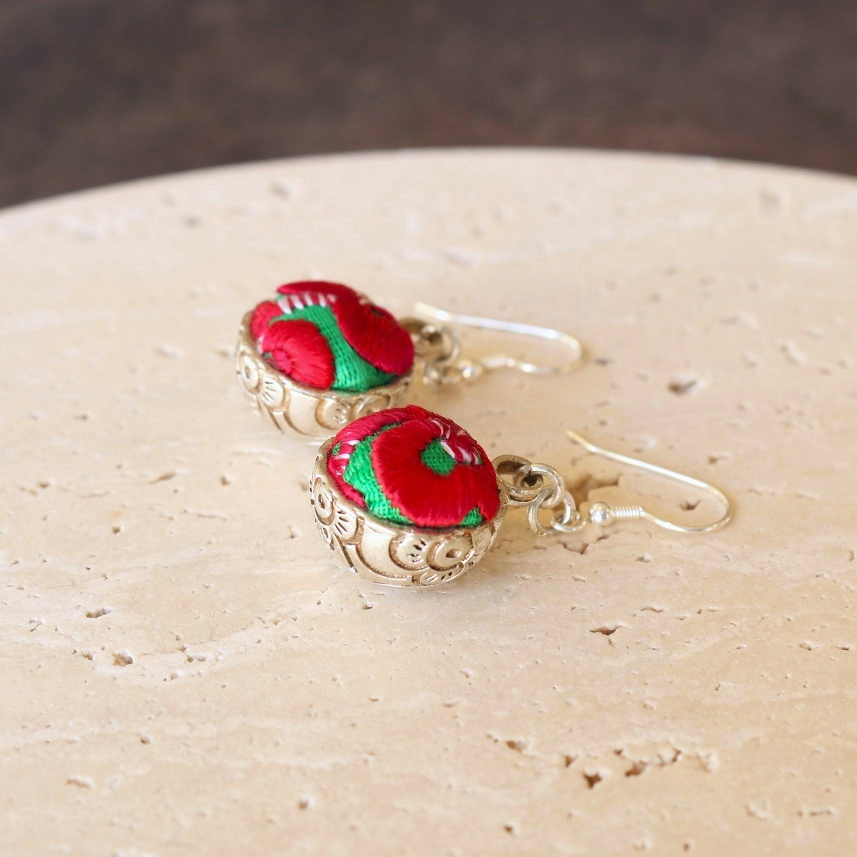 Serenity Circle Hand Embroidered Ball Earrings