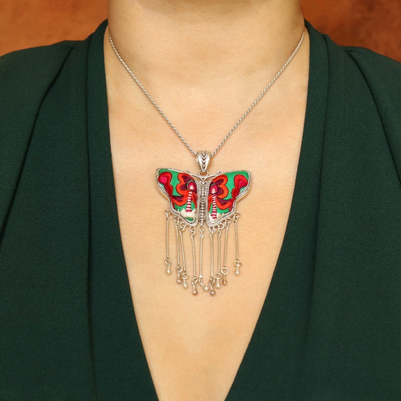 Butterfly Mother’s Whisper Hand Embroidered Necklace