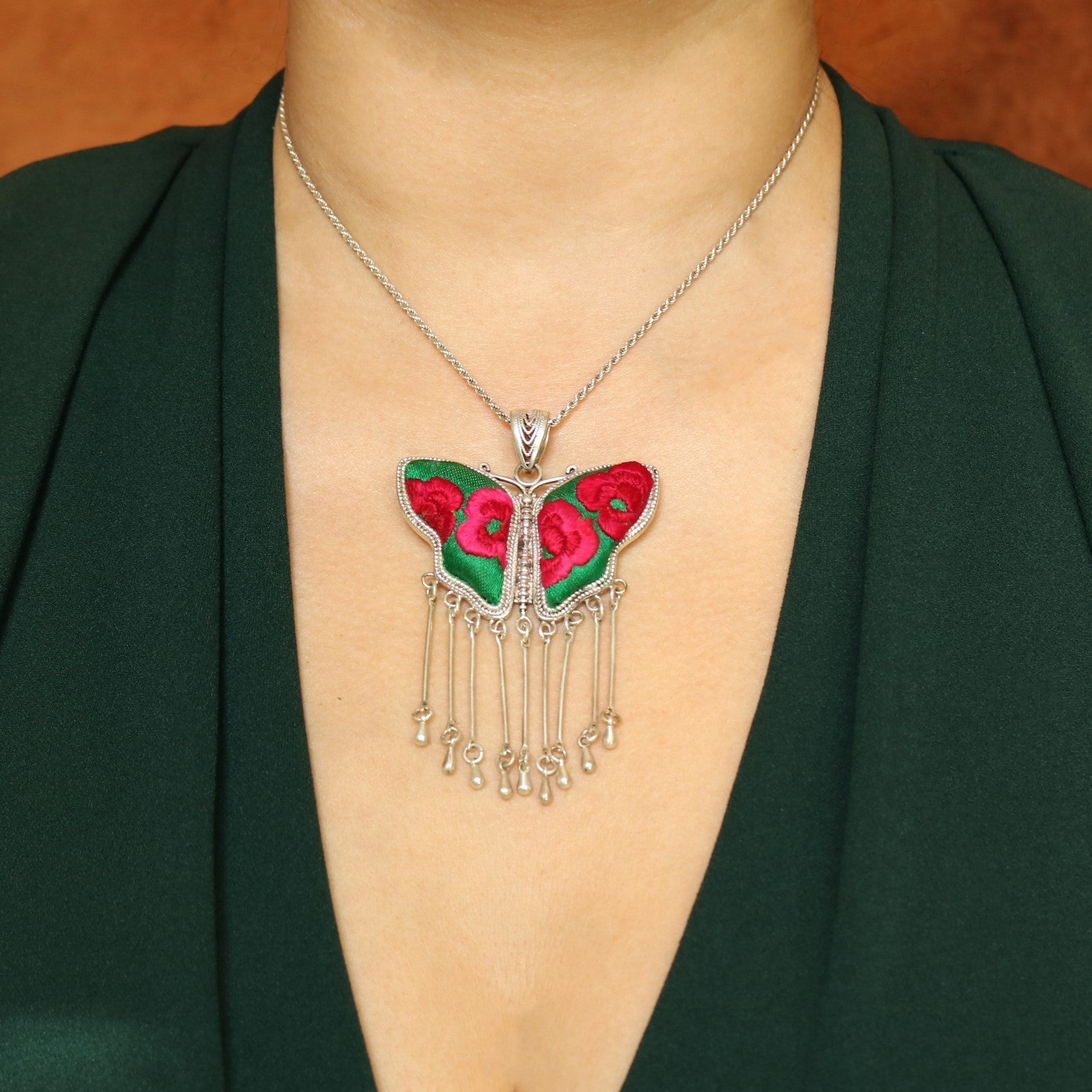 Butterfly Mother’s Whisper Hand Embroidered Necklace