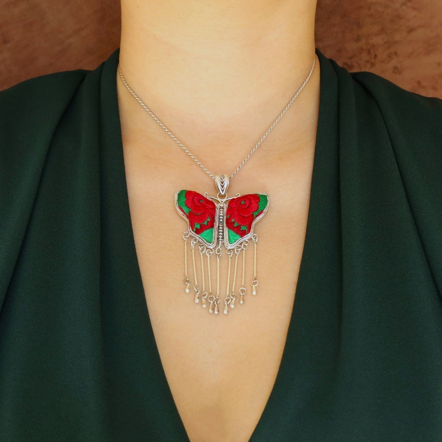 Butterfly Mother’s Whisper Hand Embroidered Necklace