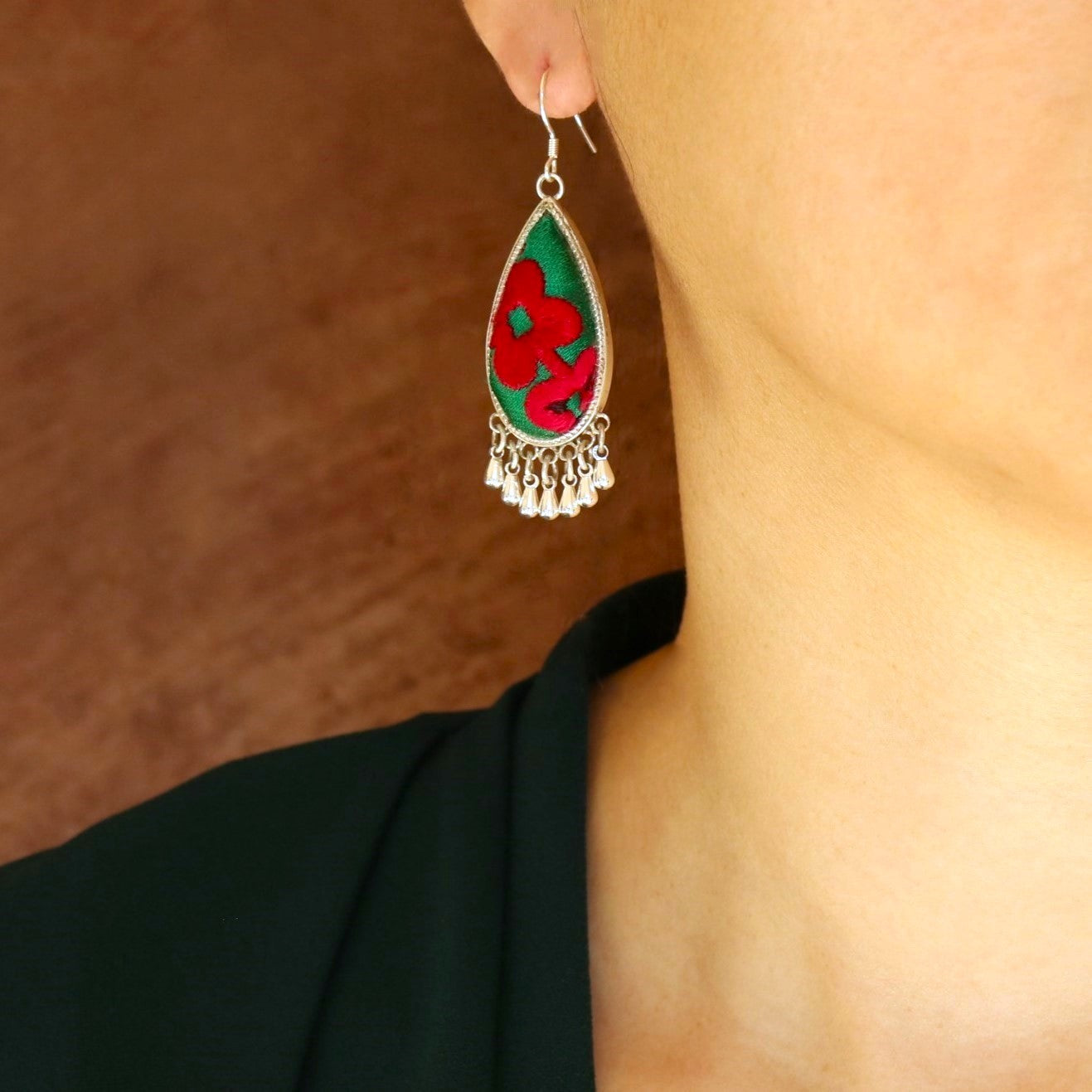 Serenity Hand Embroidered Teardrop Earrings