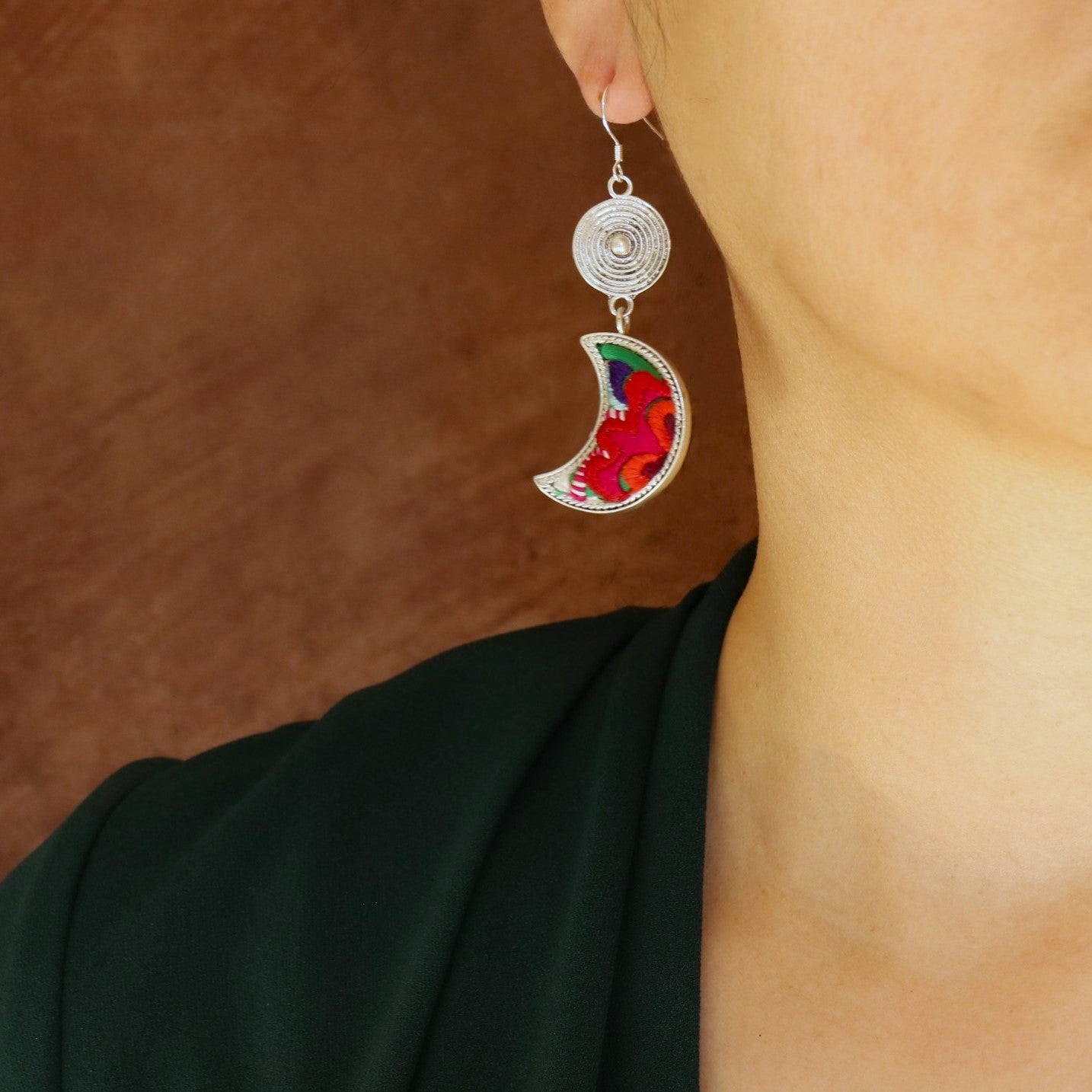 Spiral Harmony Hand Embroidered Earrings