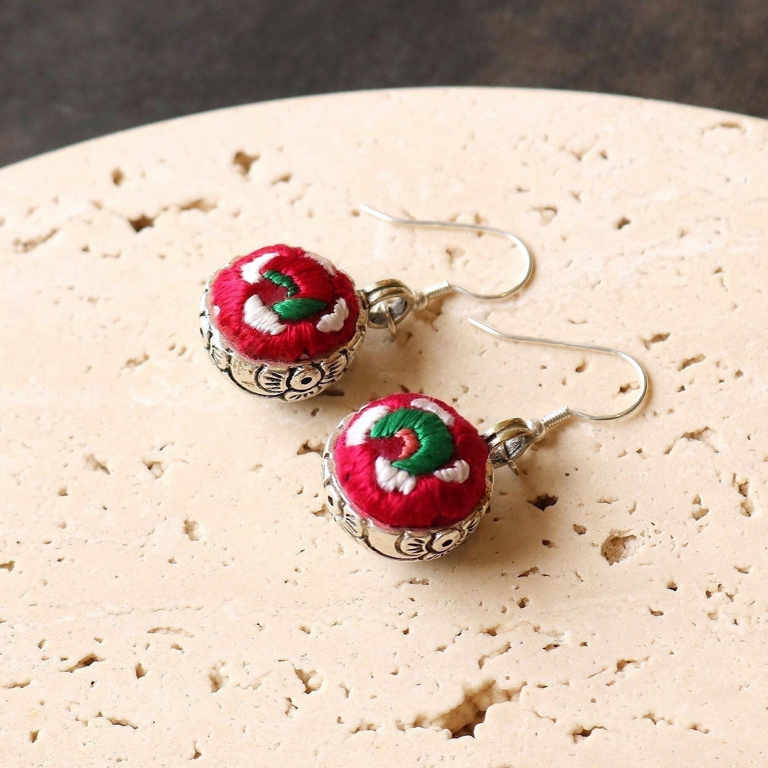 Serenity Circle Hand Embroidered Ball Earrings